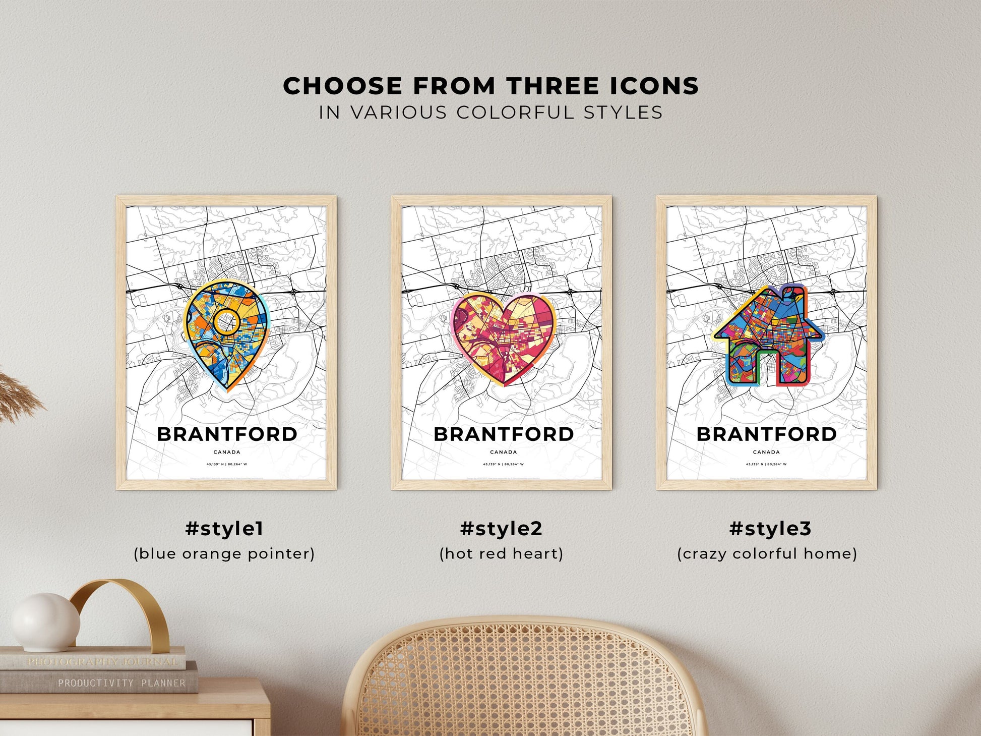 Brantford Canada maps with colorful icons