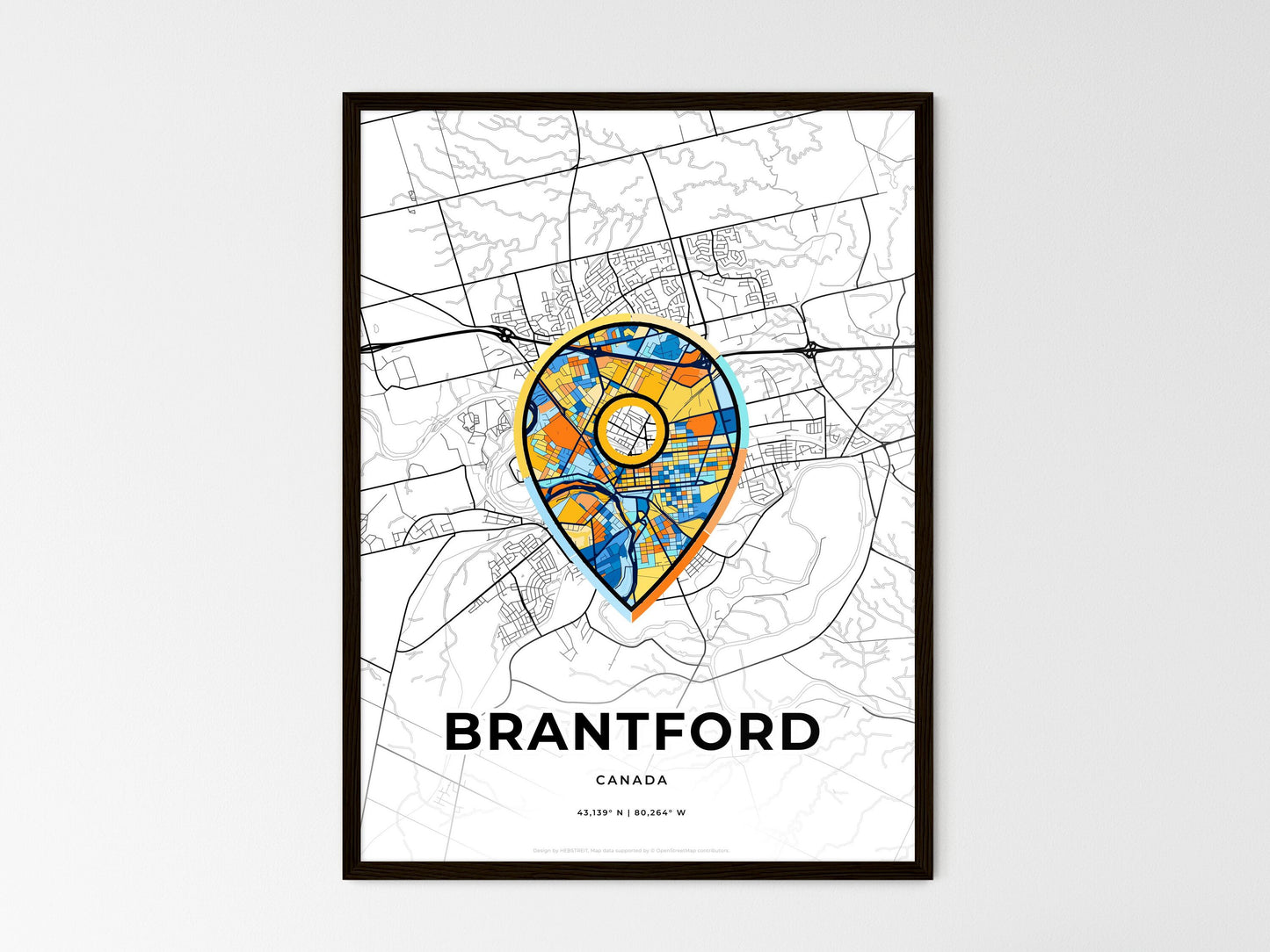 Brantford Canada wedding art map with pointer icon