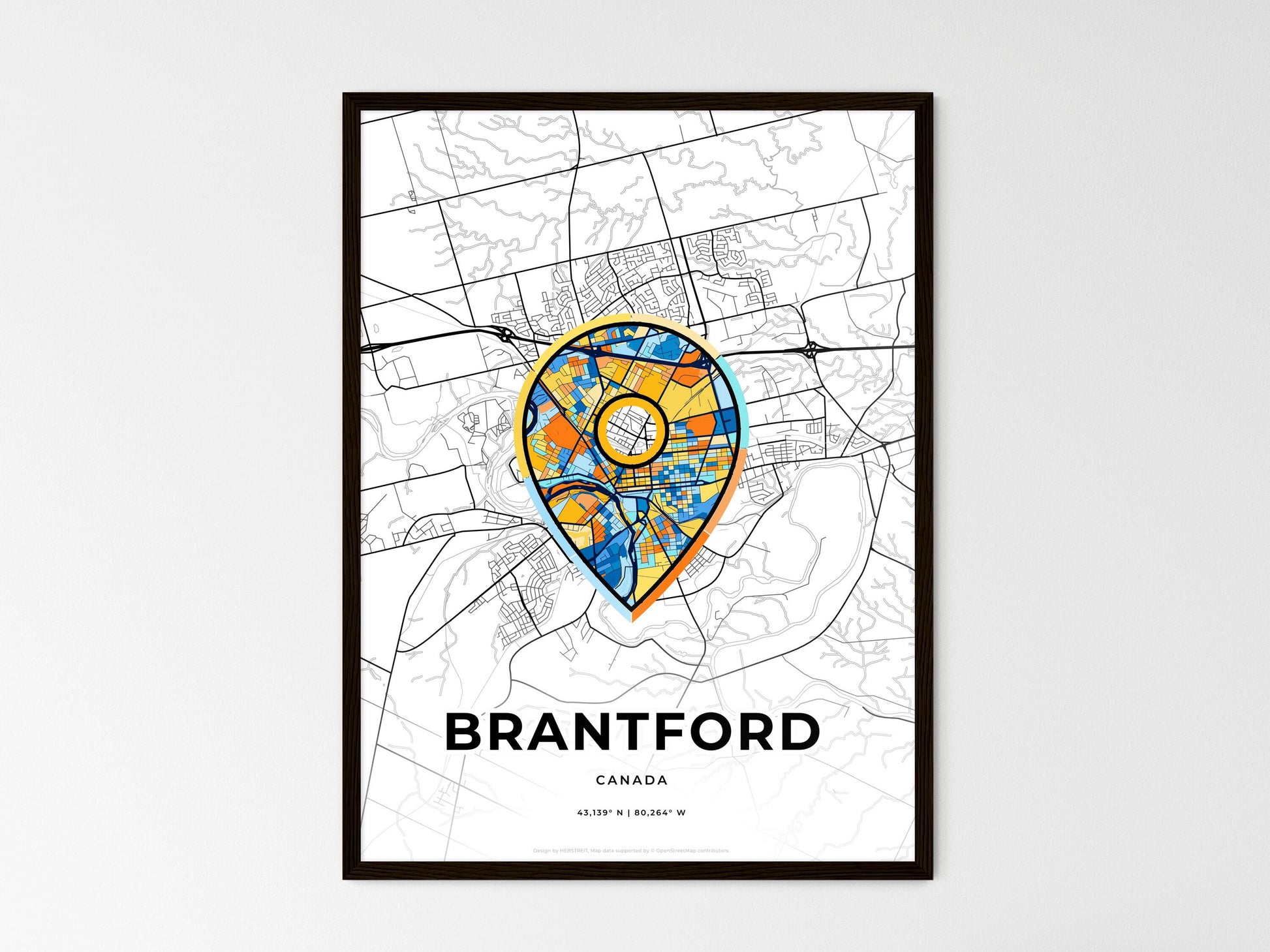 Brantford Canada wedding art map with pointer icon