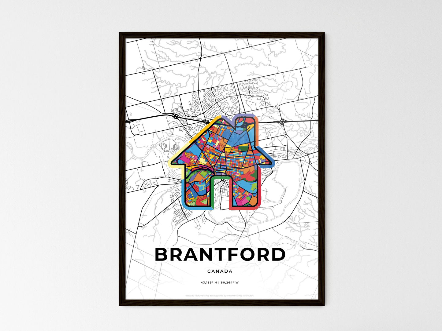 Brantford Canada wedding art map with home icon