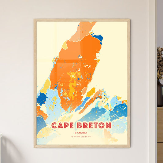 Colorful CAPE BRETON CANADA Fine Art Map Blue Orange