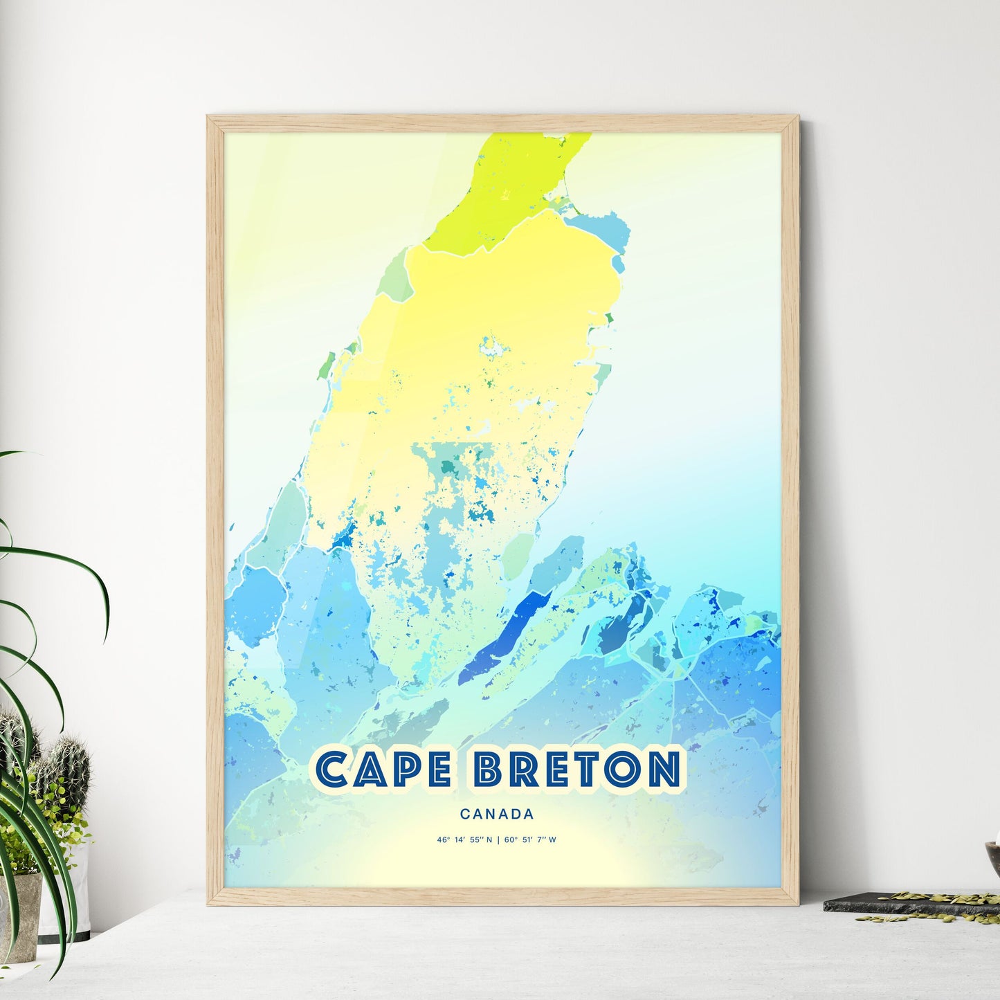 Colorful CAPE BRETON CANADA Fine Art Map Cool Blue