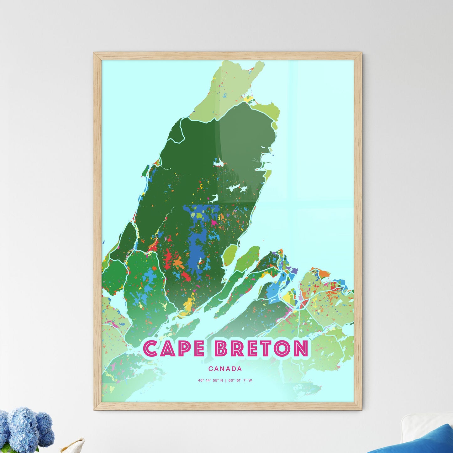 Colorful CAPE BRETON CANADA Fine Art Map Crazy Colors