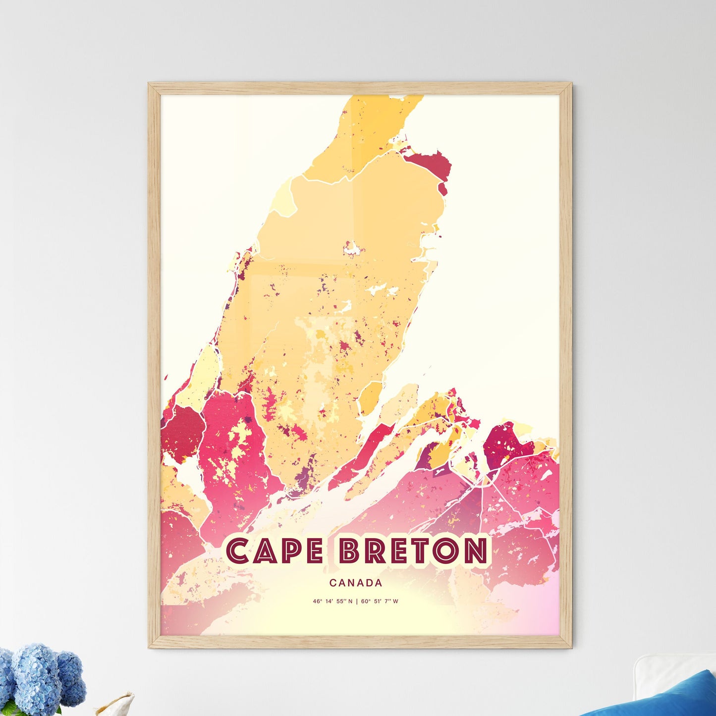 Colorful CAPE BRETON CANADA Fine Art Map Hot Red
