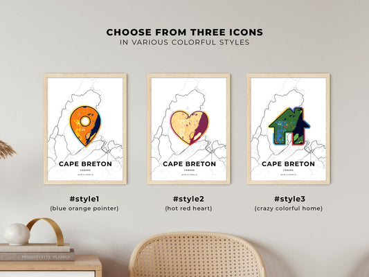 Cape Breton Canada maps with colorful icons