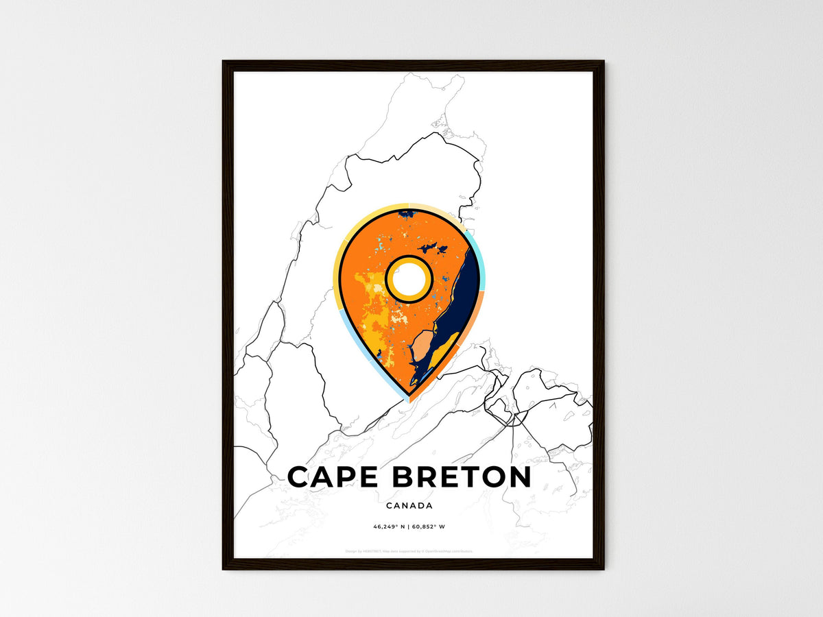 Cape Breton Canada wedding art map with pointer icon