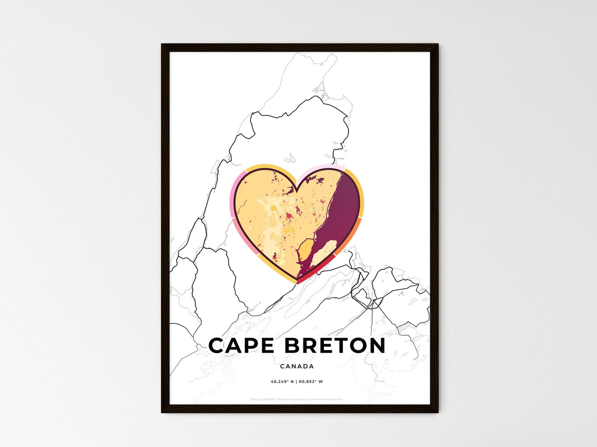 Cape Breton Canada wedding art map with heart icon