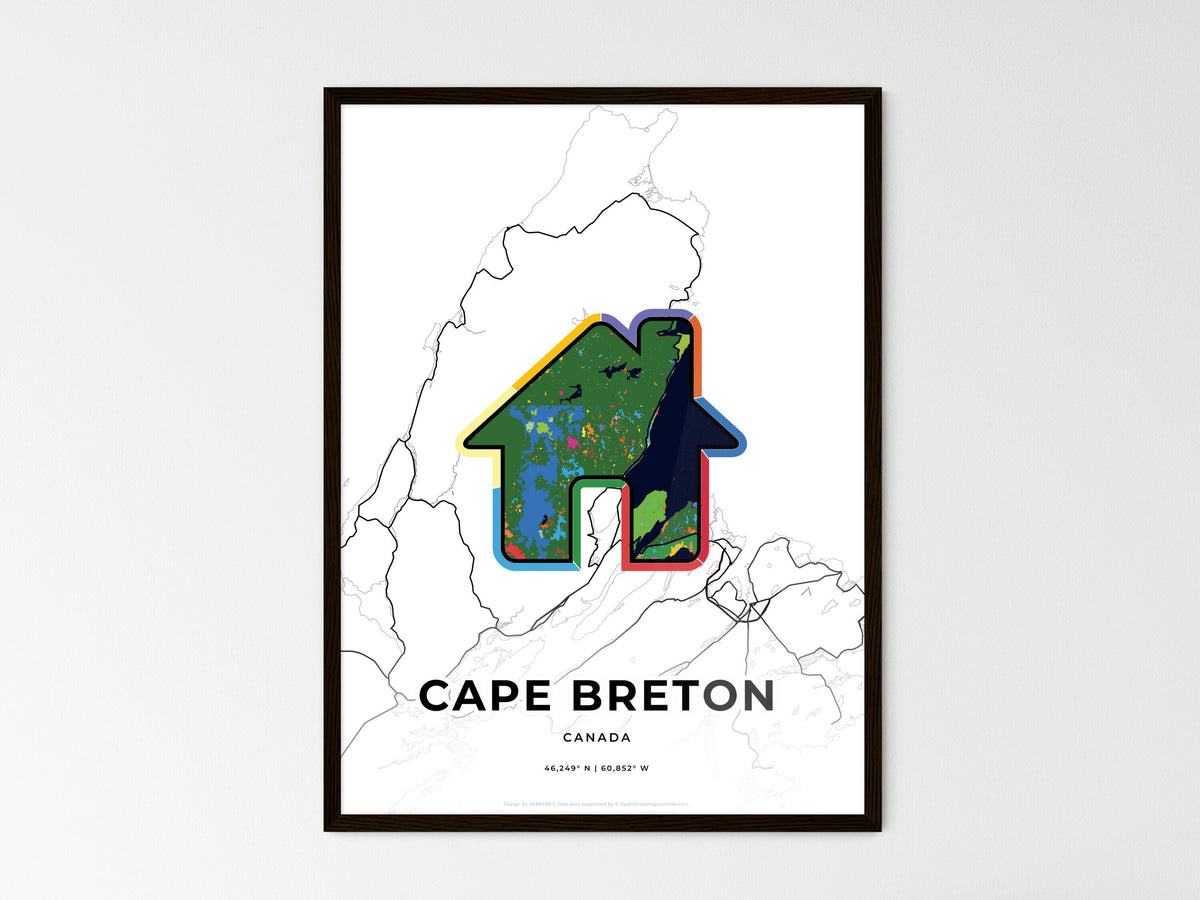 Cape Breton Canada wedding art map with home icon