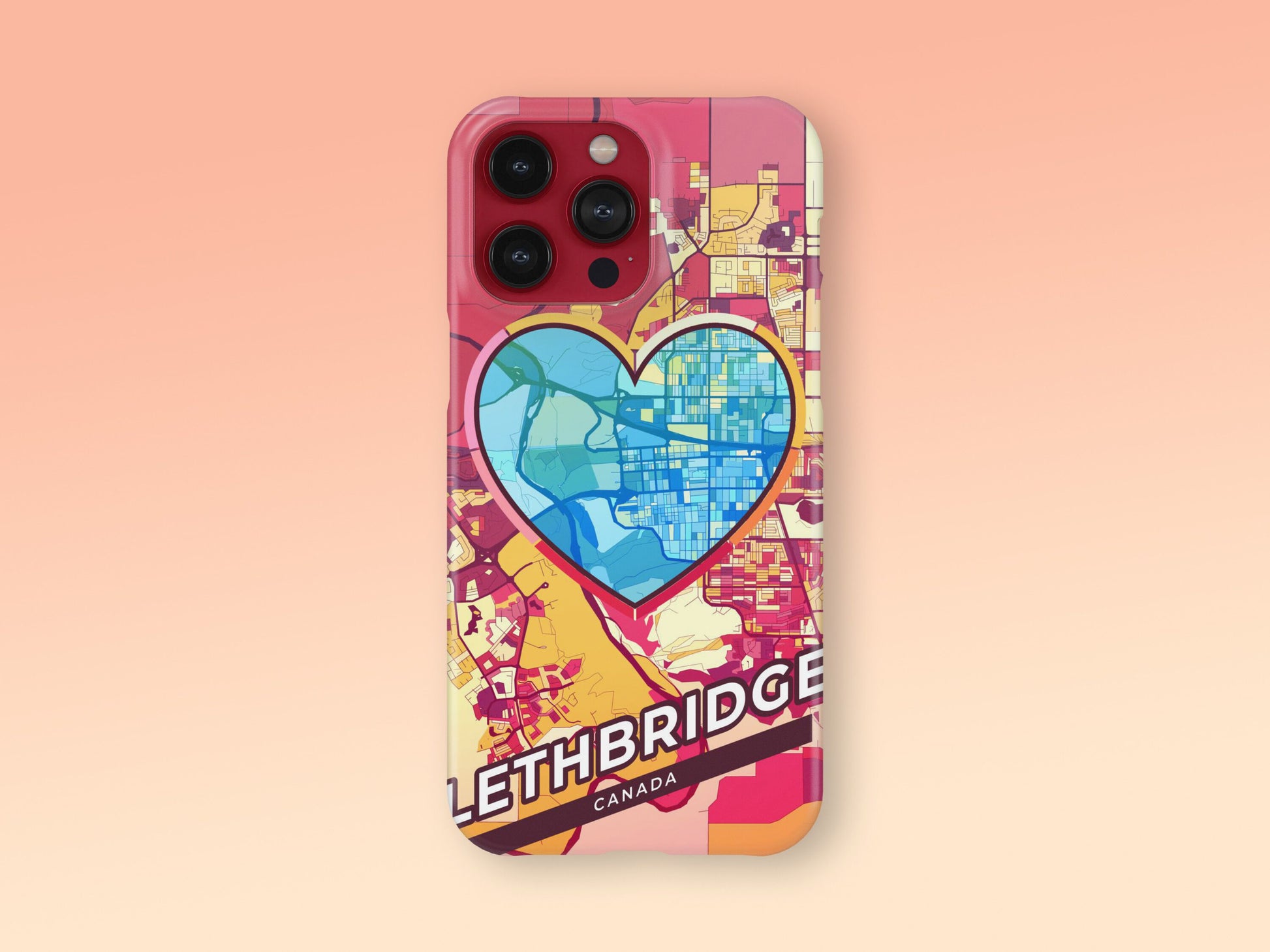 Lethbridge Canada slim phone case with colorful icon. Birthday, wedding or housewarming gift. Couple match cases. 2