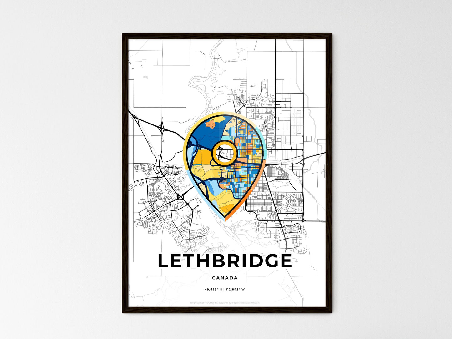 Lethbridge Canada wedding art map with pointer icon