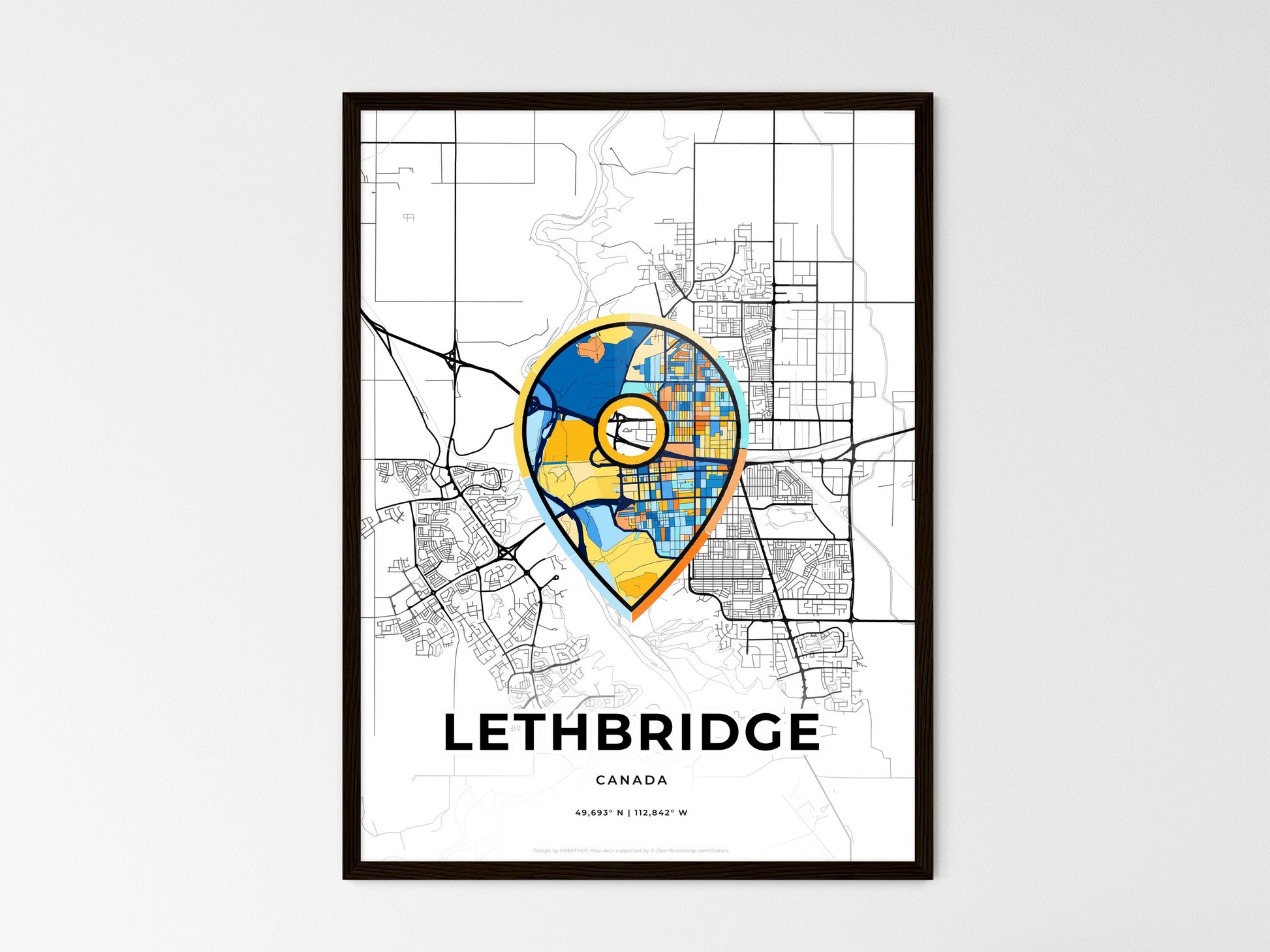 Lethbridge Canada wedding art map with pointer icon