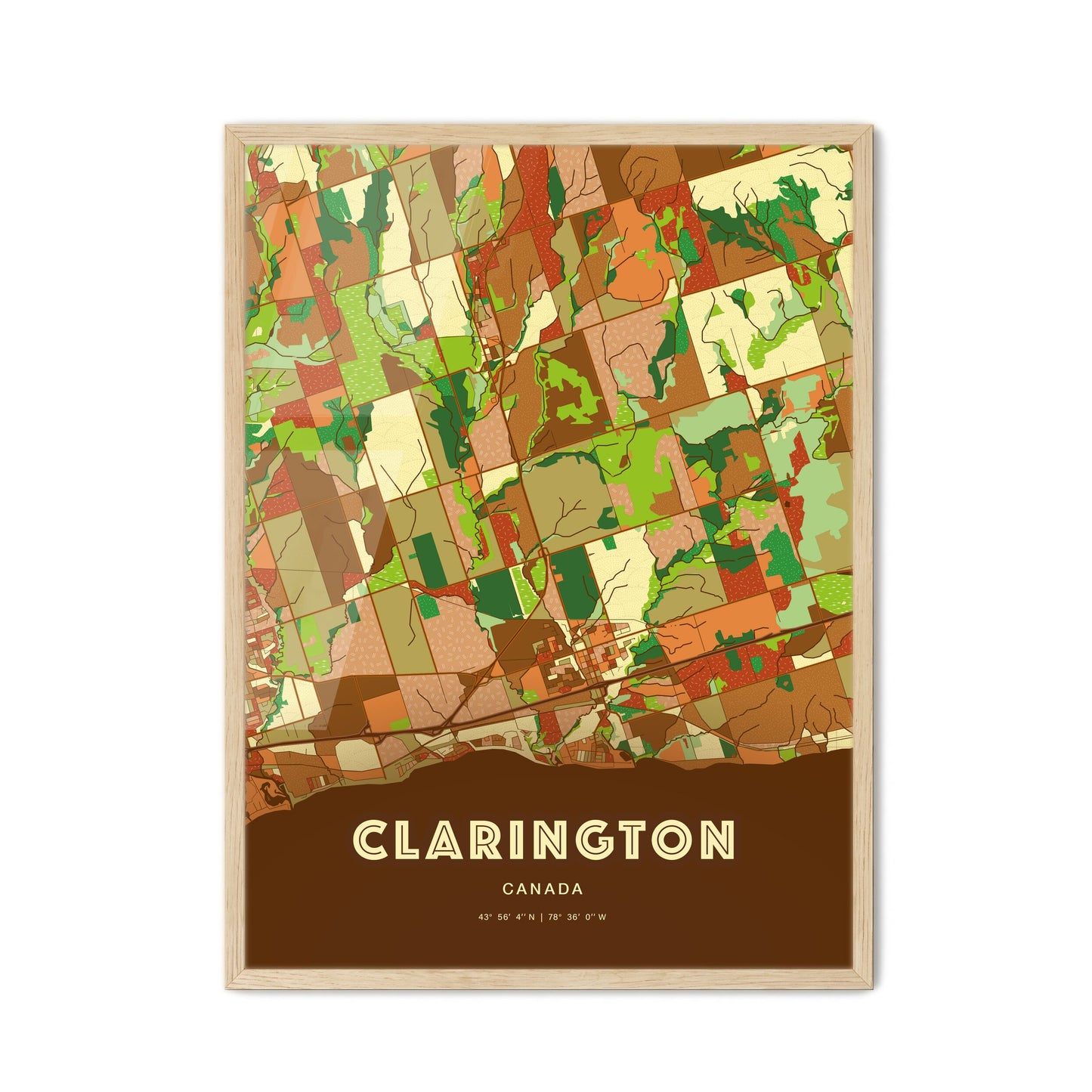 Colorful CLARINGTON CANADA Fine Art Map Farmhouse