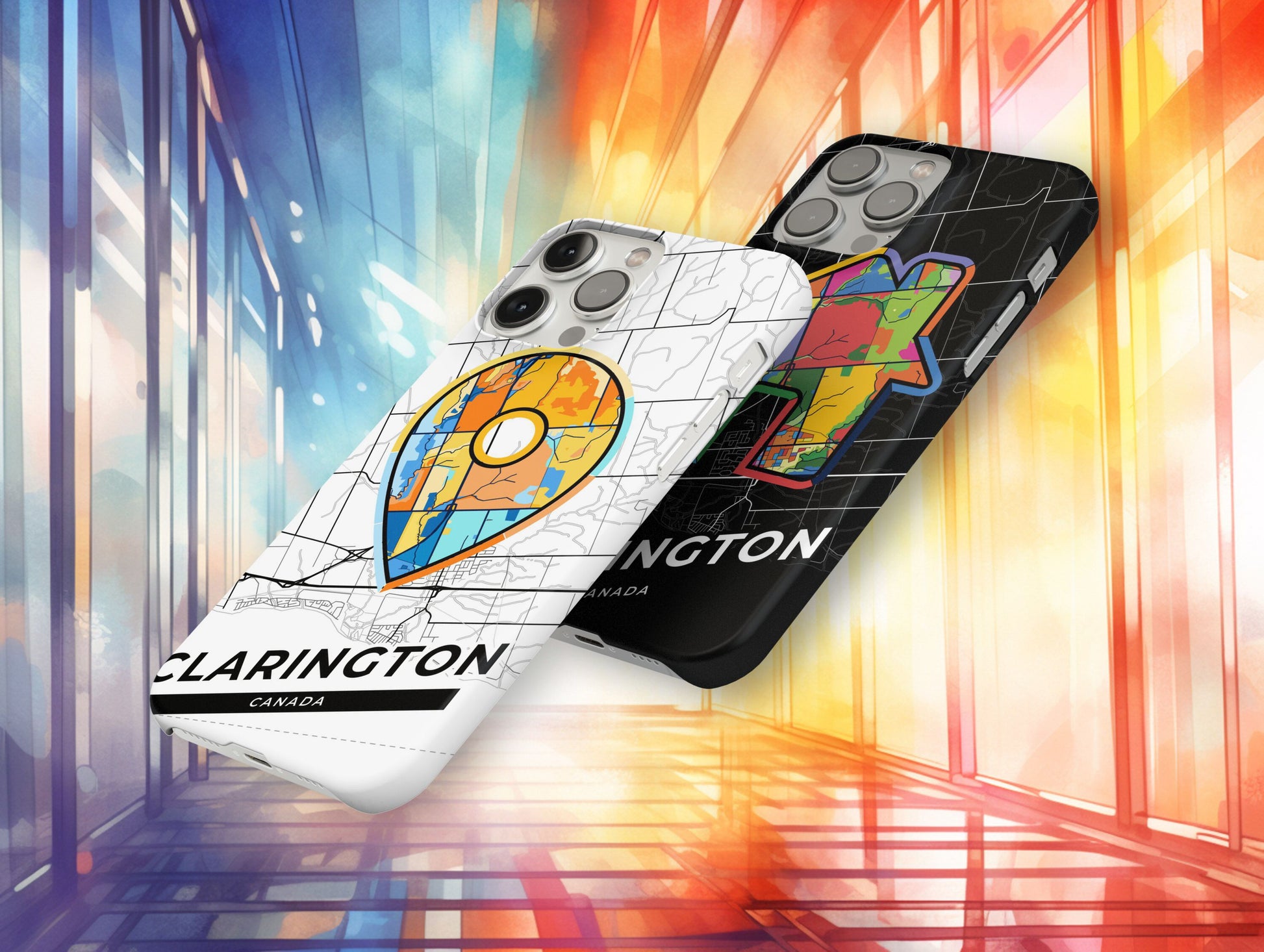Clarington Canada slim phone case with colorful icon. Birthday, wedding or housewarming gift. Couple match cases.