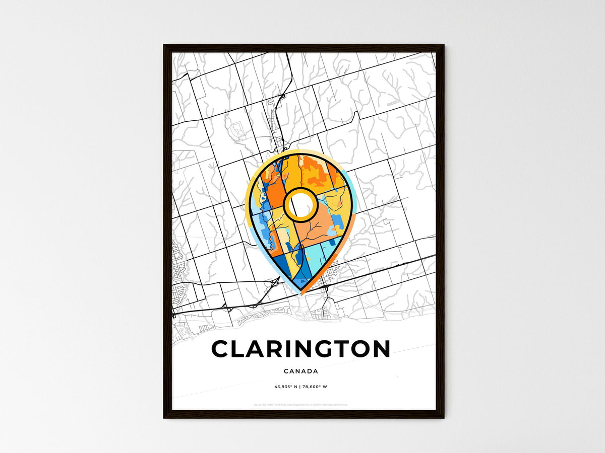 Clarington Canada wedding art map with pointer icon