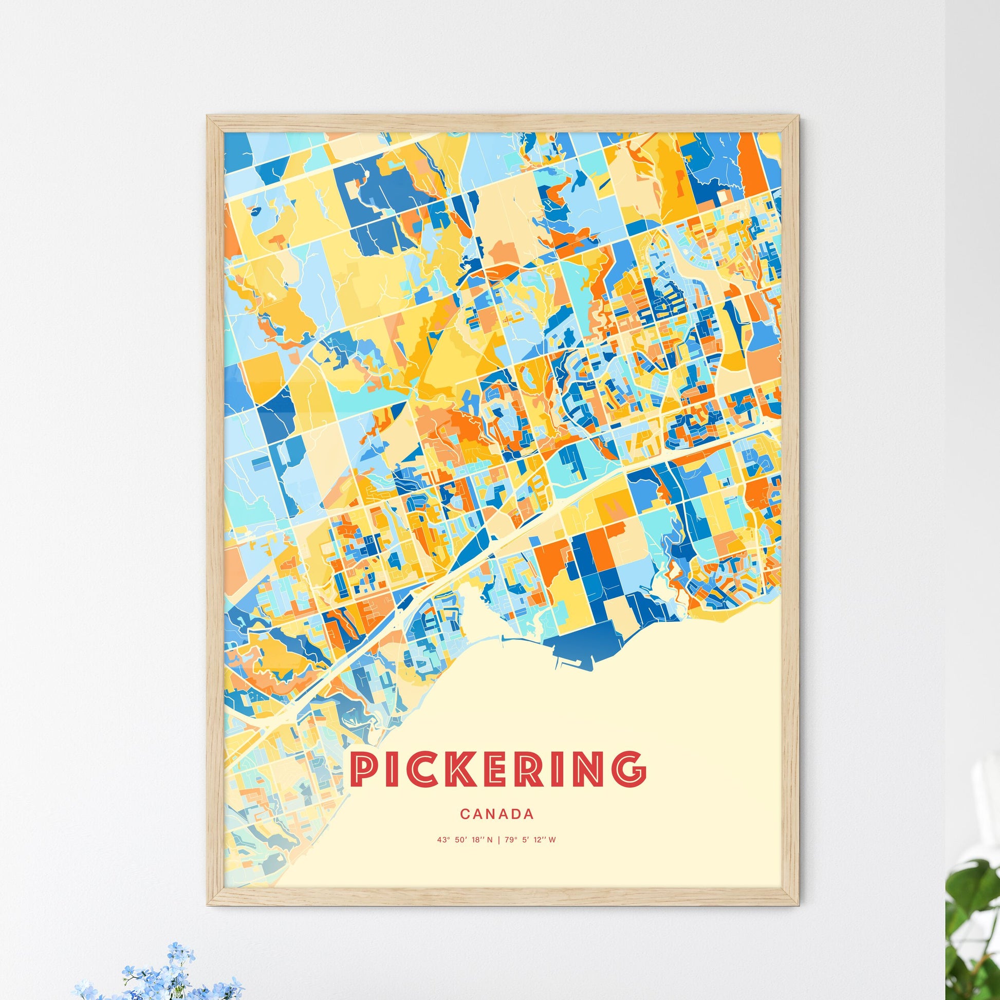 Colorful Pickering Canada Fine Art Map Blue Orange