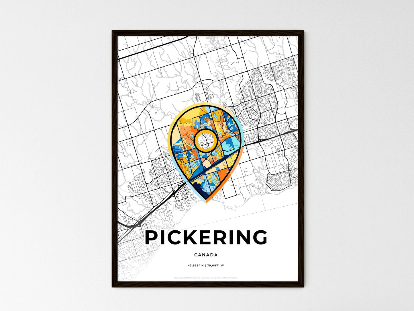 Pickering Canada wedding art map with pointer icon