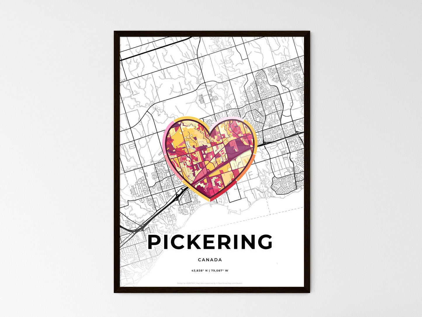 Pickering Canada wedding art map with heart icon