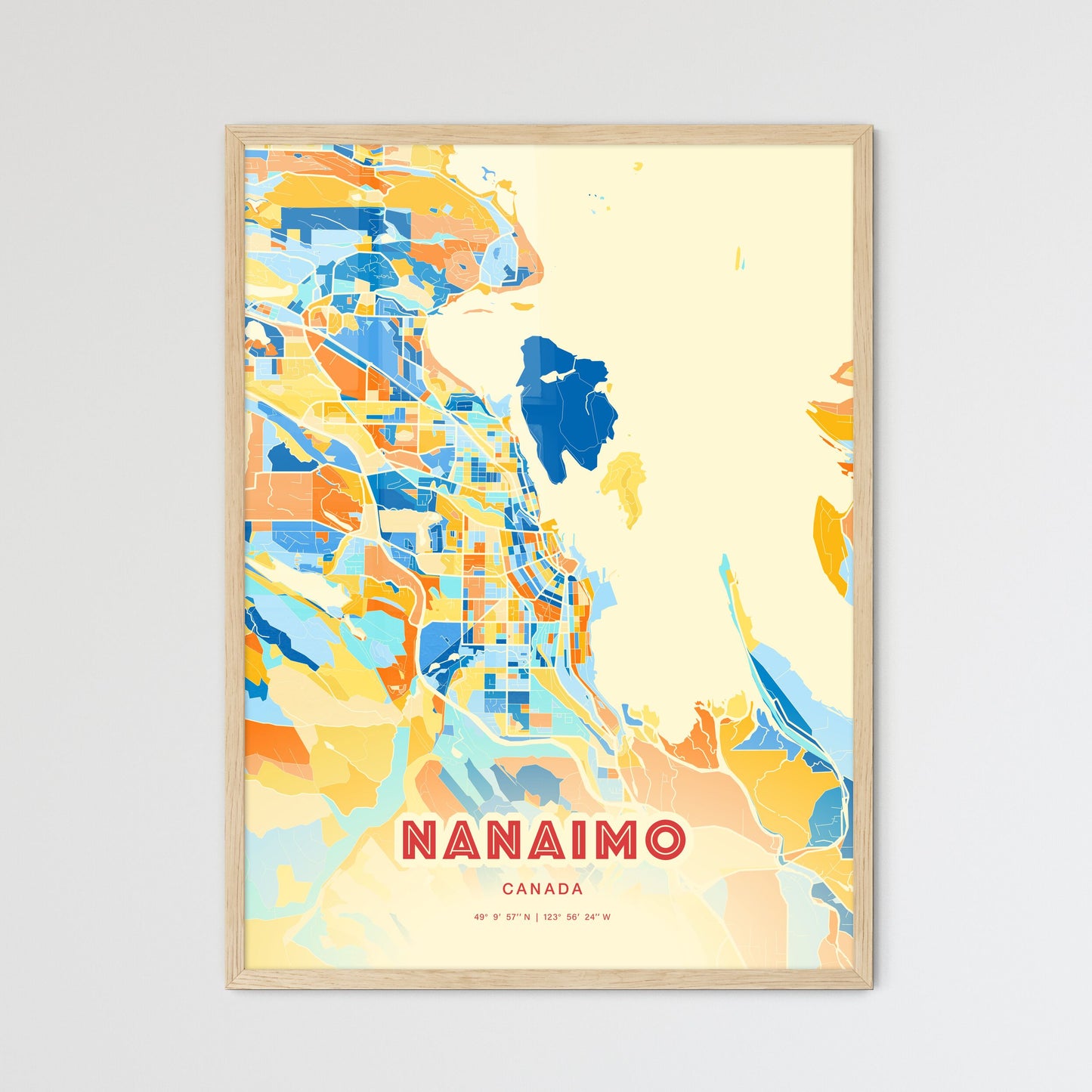 Colorful Nanaimo Canada Fine Art Map Blue Orange