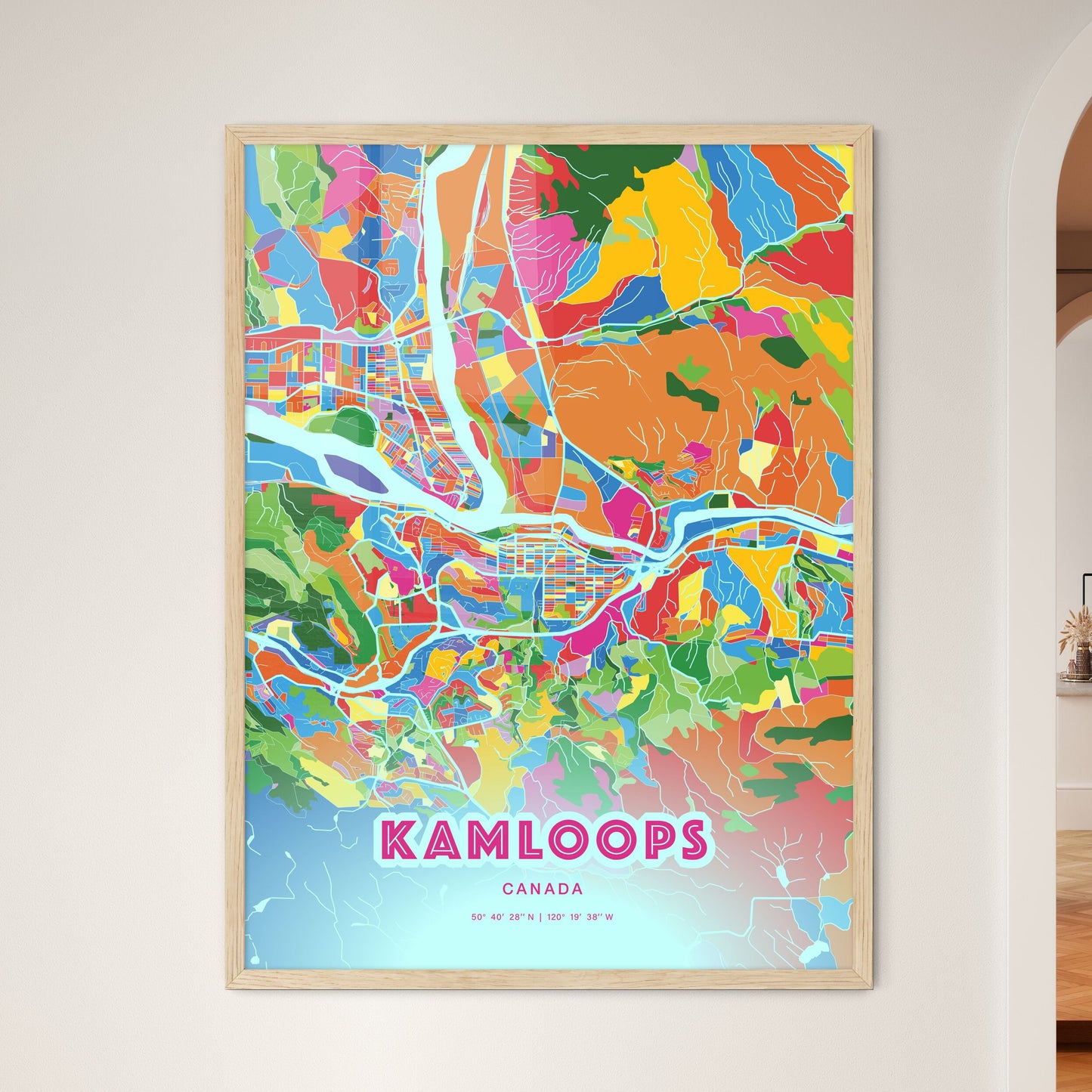 Colorful KAMLOOPS CANADA Fine Art Map Crazy Colors