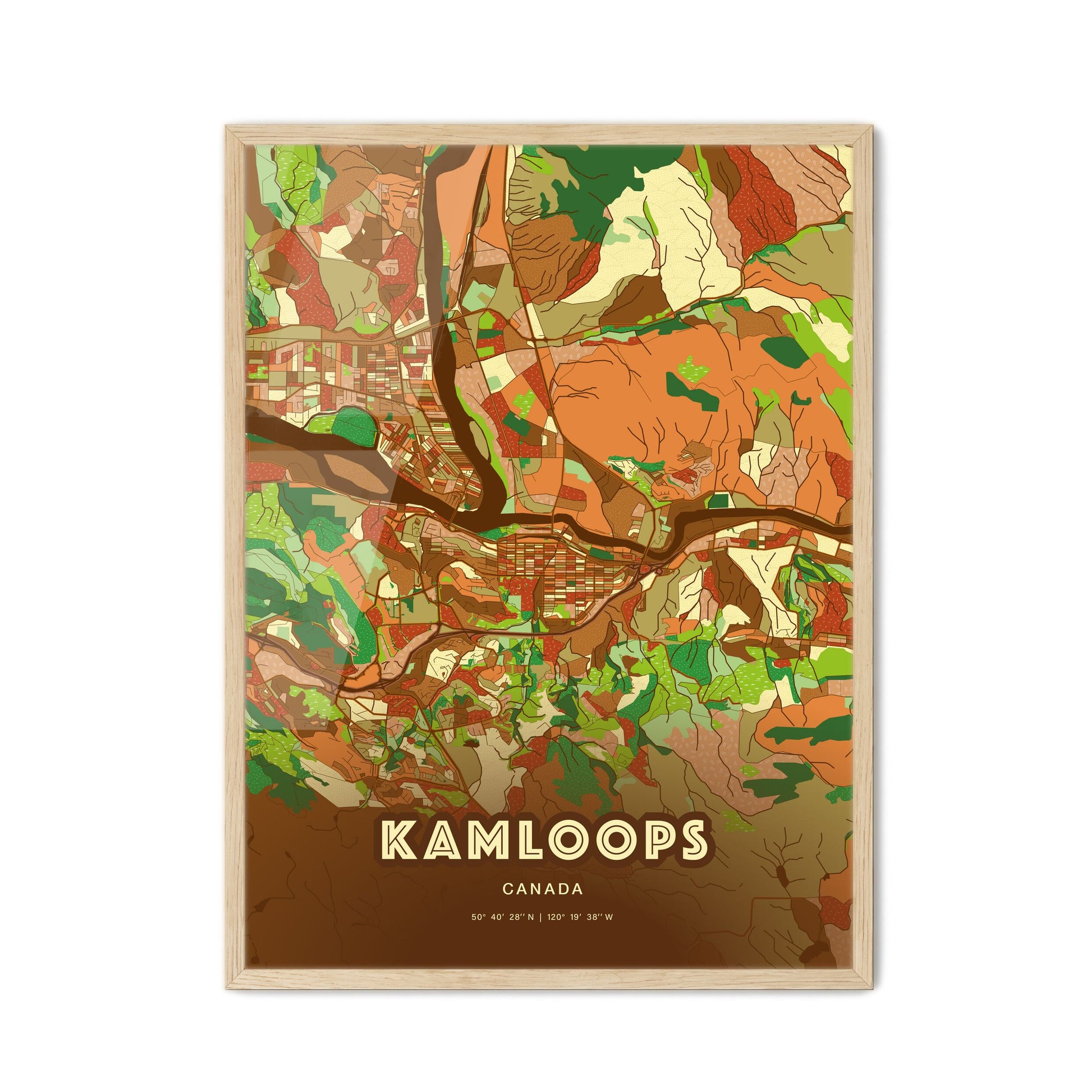 Colorful KAMLOOPS CANADA Fine Art Map Farmhouse