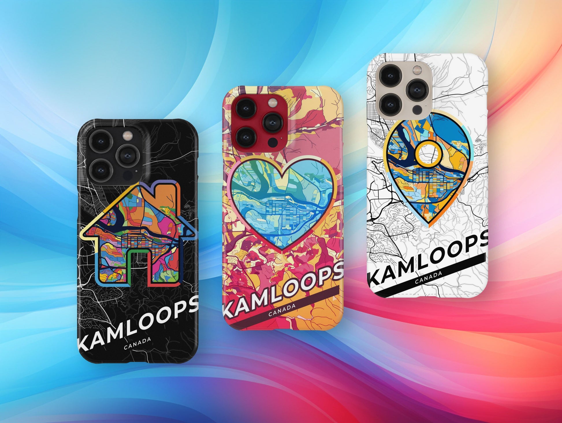 Kamloops Canada slim phone case with colorful icon. Birthday, wedding or housewarming gift. Couple match cases.