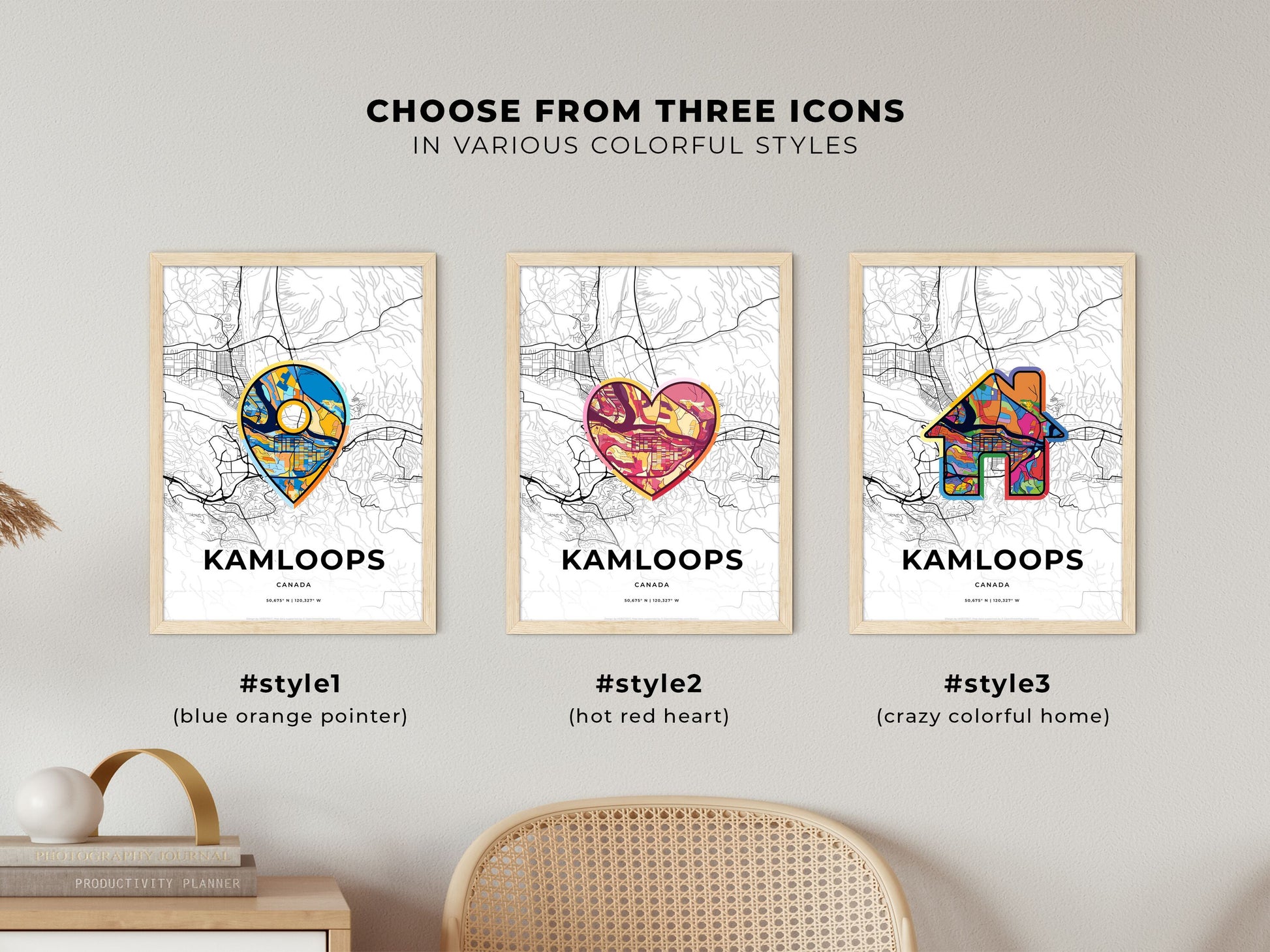 Kamloops Canada maps with colorful icons