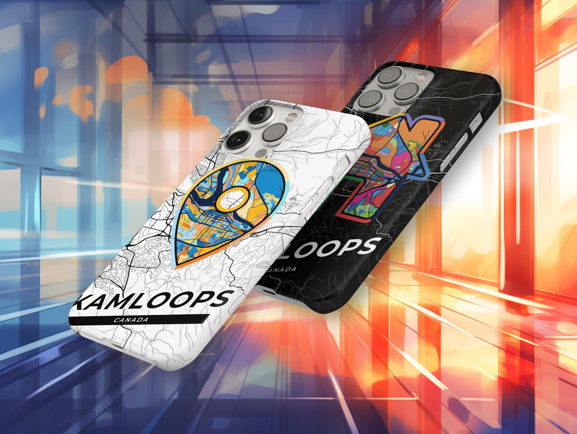 Kamloops Canada slim phone case with colorful icon. Birthday, wedding or housewarming gift. Couple match cases.