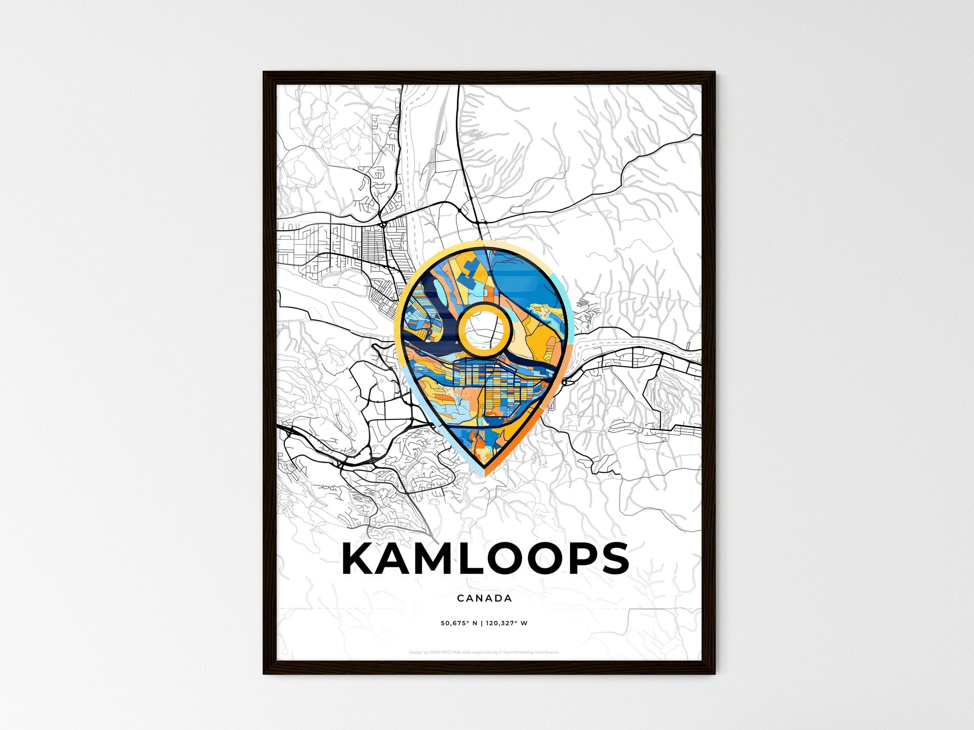 Kamloops Canada wedding art map with pointer icon