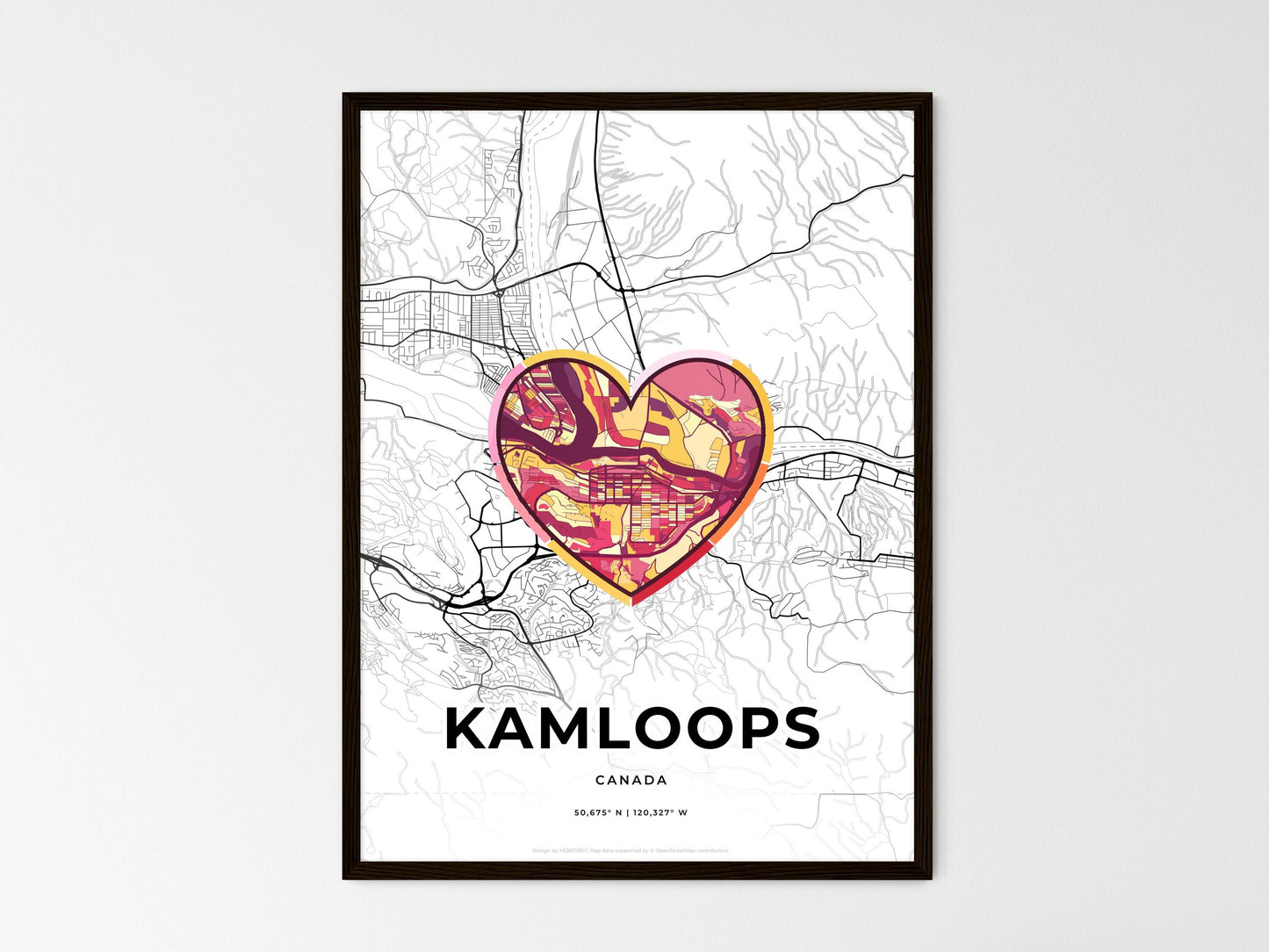 Kamloops Canada wedding art map with heart icon