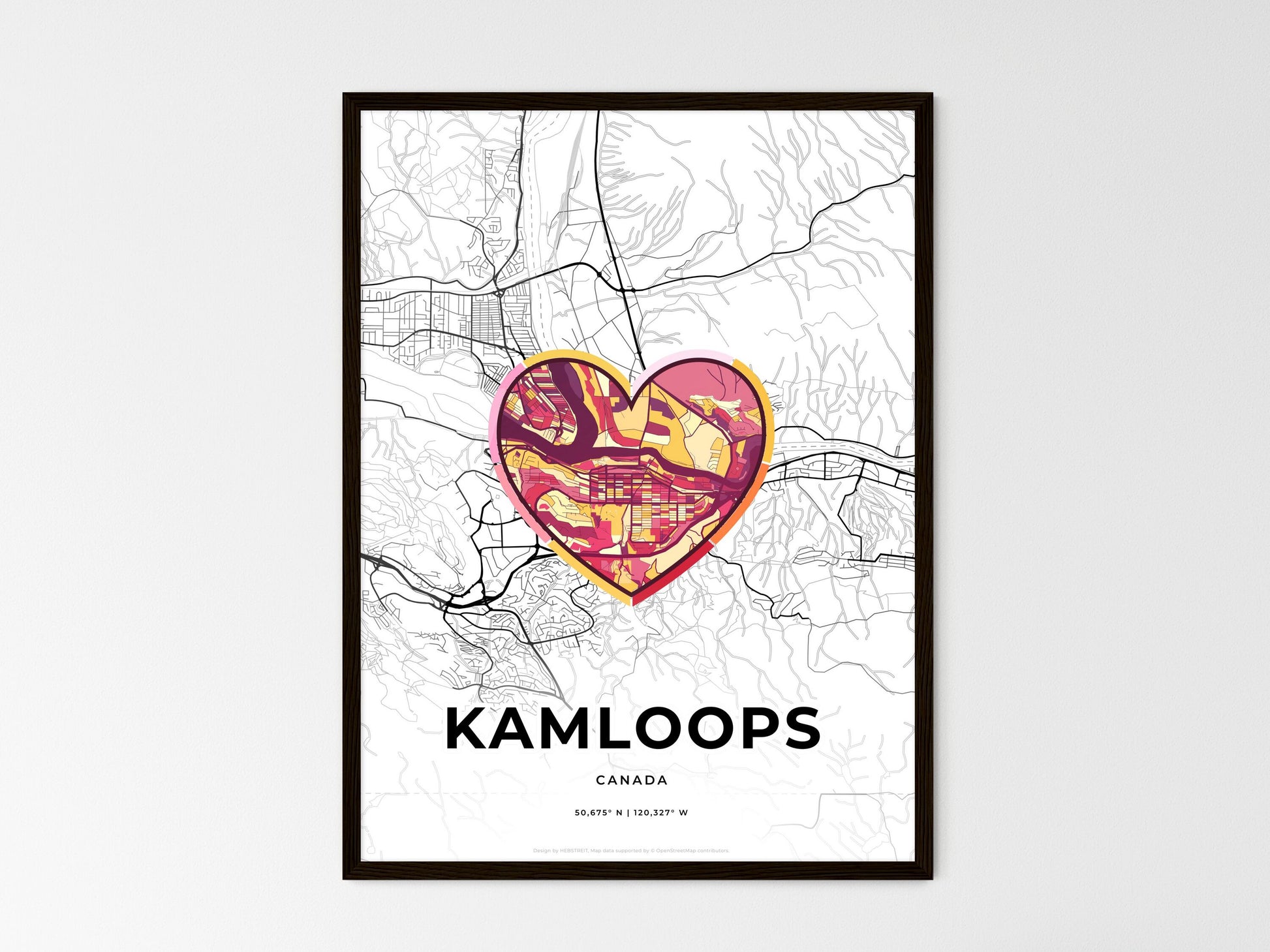 Kamloops Canada wedding art map with heart icon