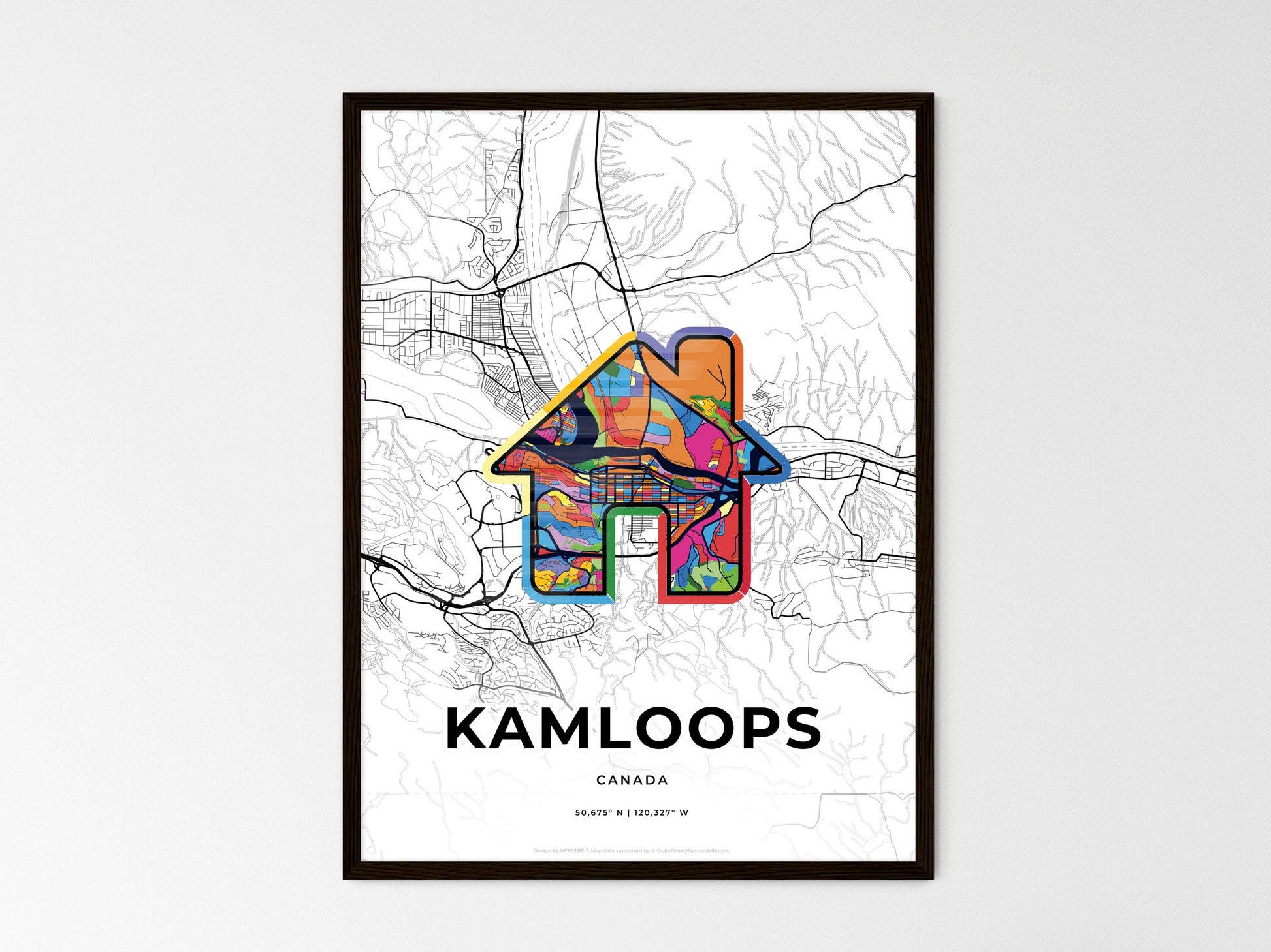 Kamloops Canada wedding art map with home icon