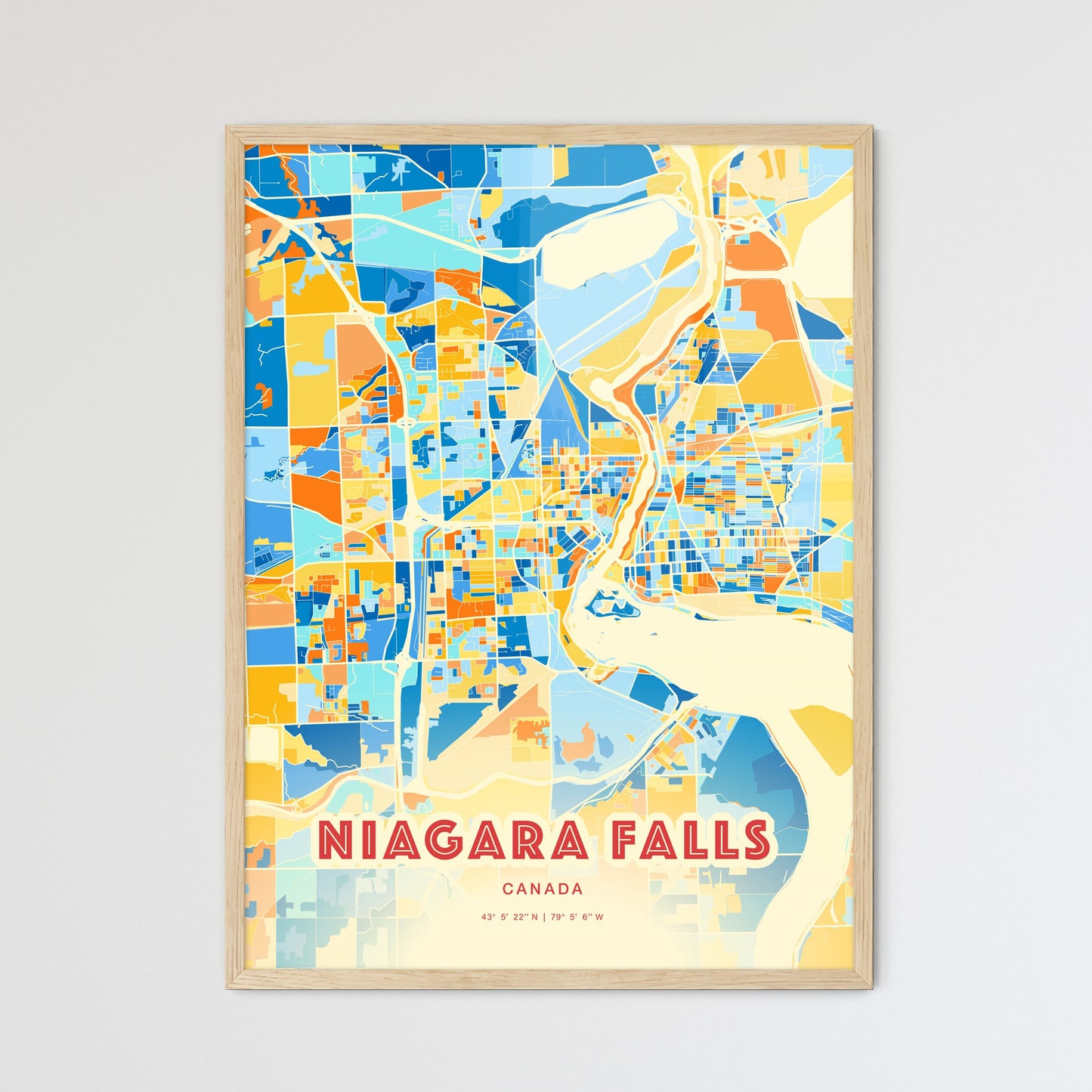 Colorful Niagara Falls Canada Fine Art Map Blue Orange