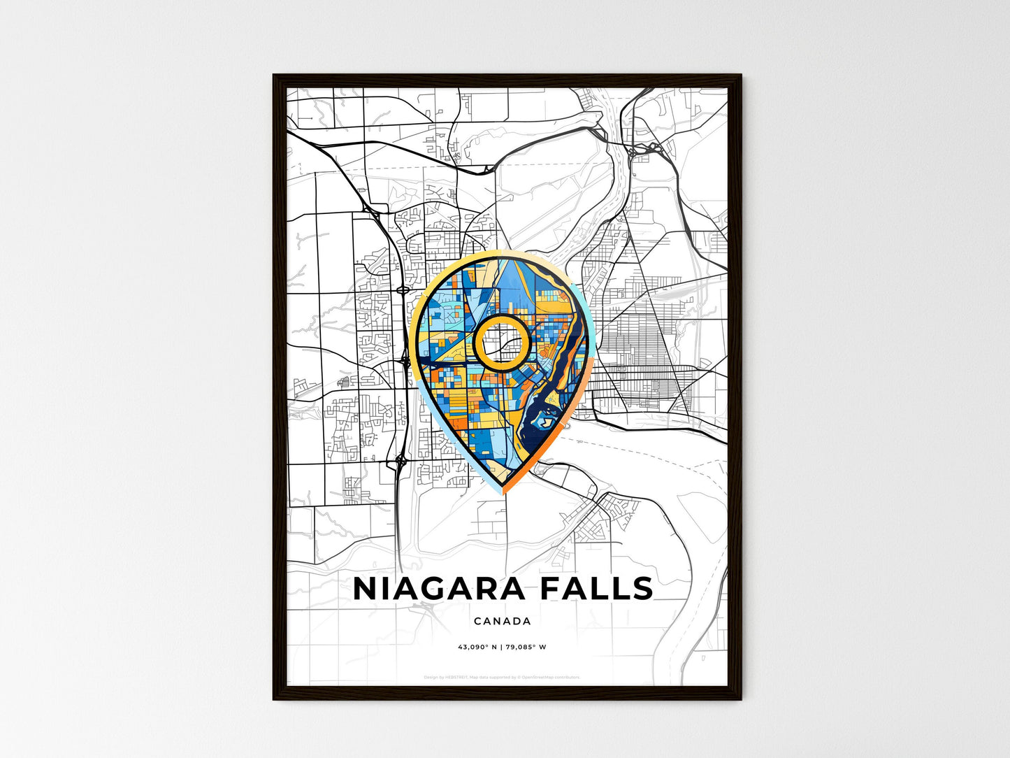 Niagara Falls Canada wedding art map with pointer icon