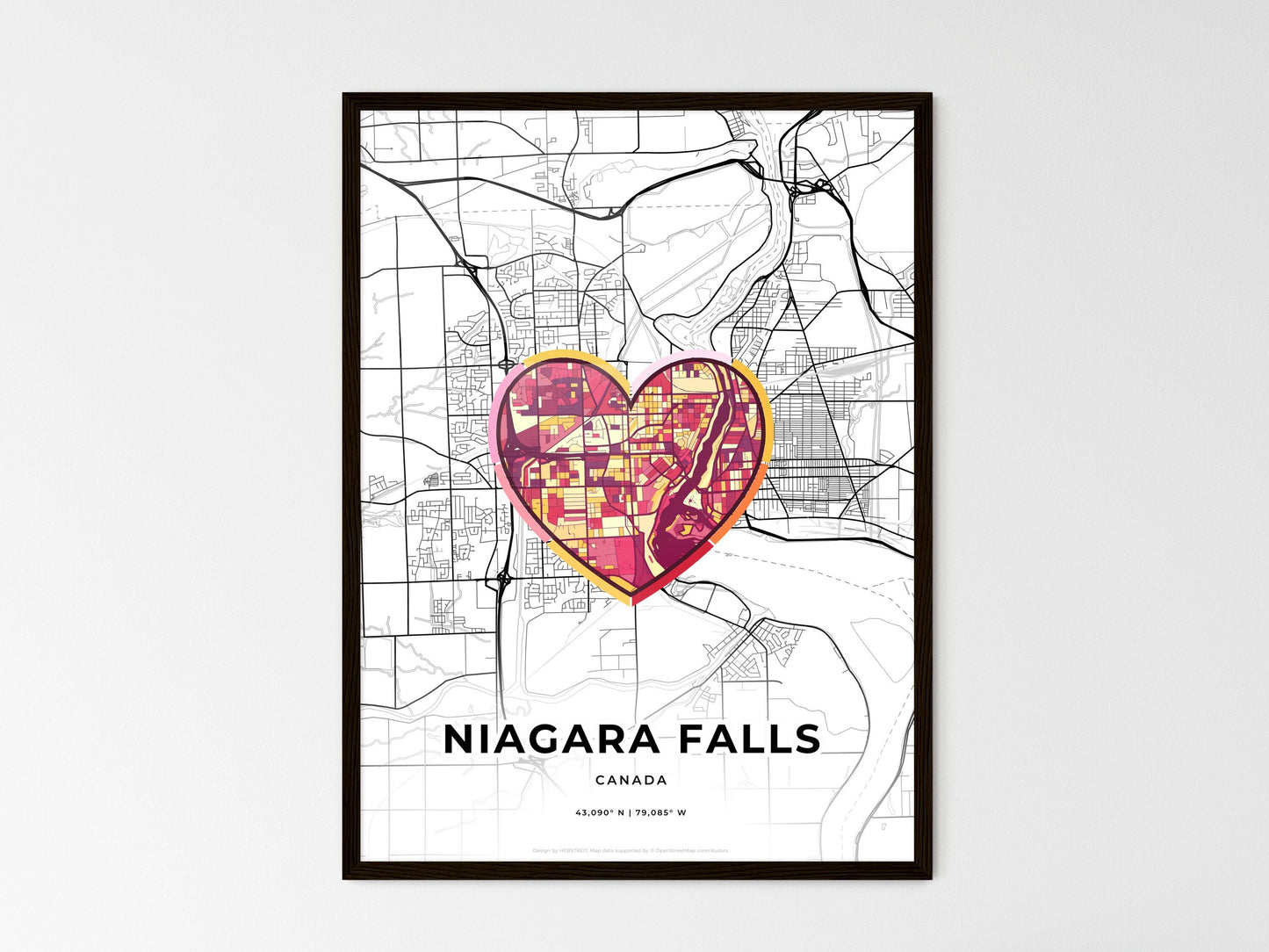 Niagara Falls Canada wedding art map with heart icon