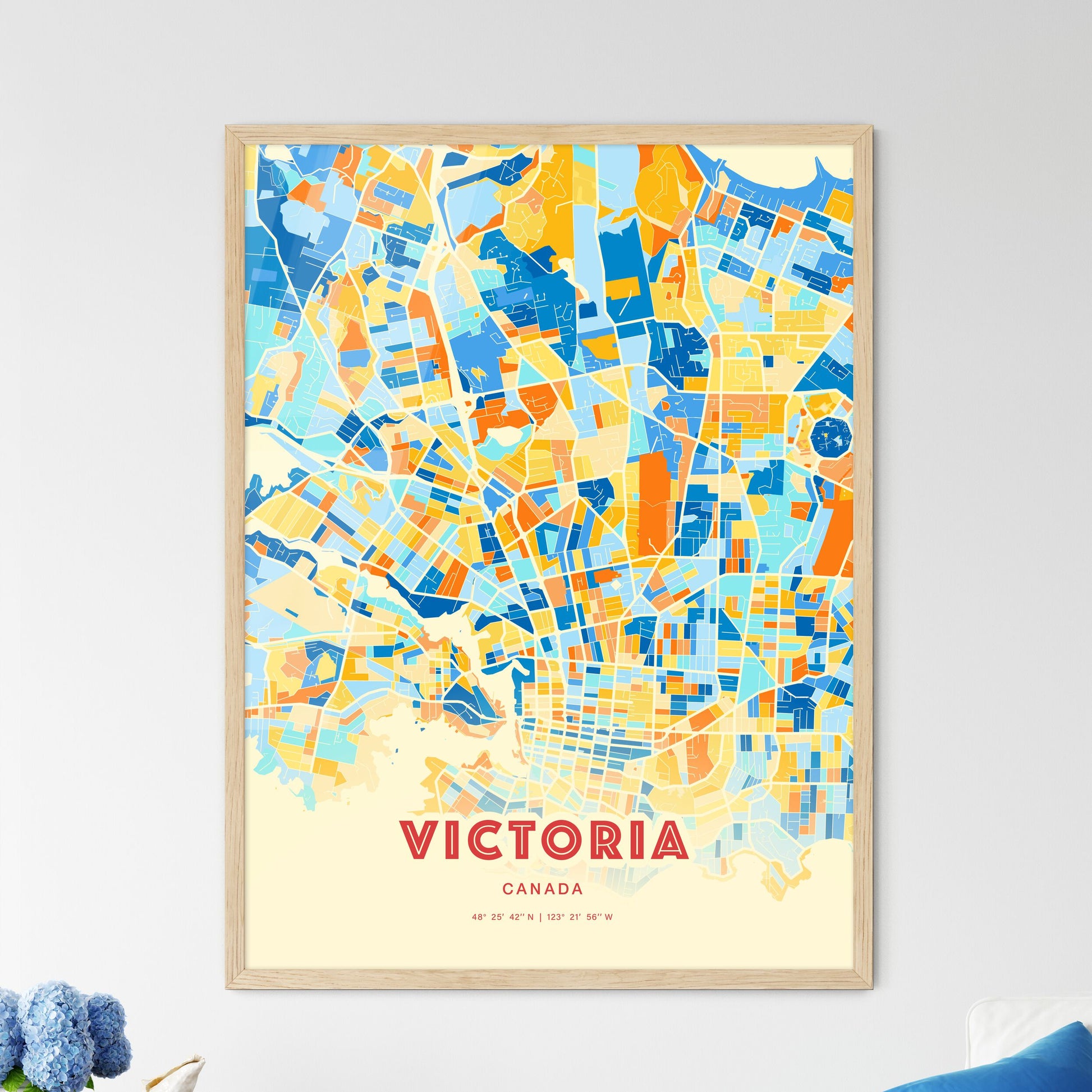 Colorful Victoria Canada Fine Art Map Blue Orange