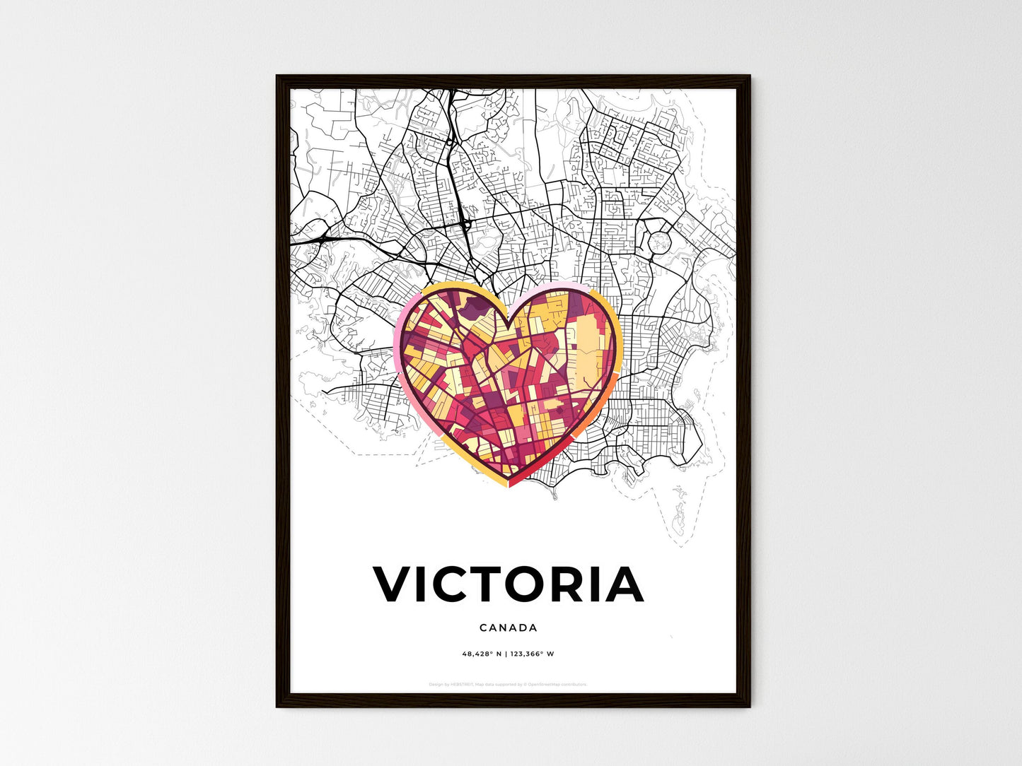 Victoria Canada wedding art map with heart icon