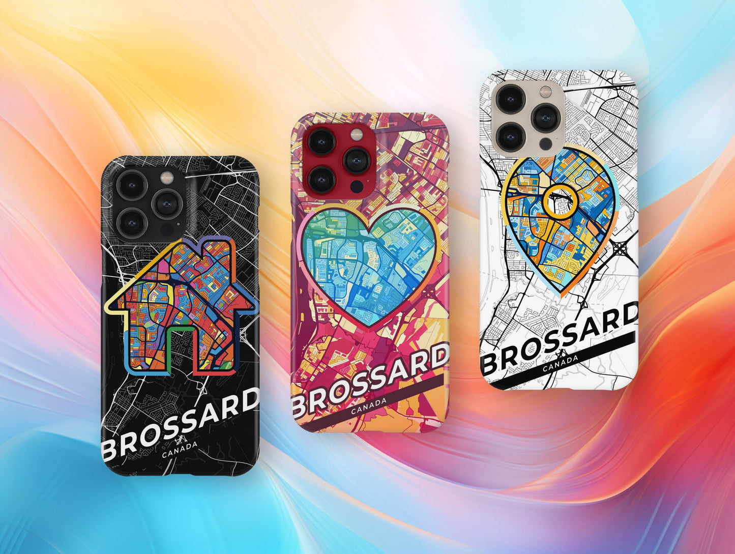 Brossard Canada slim phone case with colorful icon. Birthday, wedding or housewarming gift. Couple match cases.