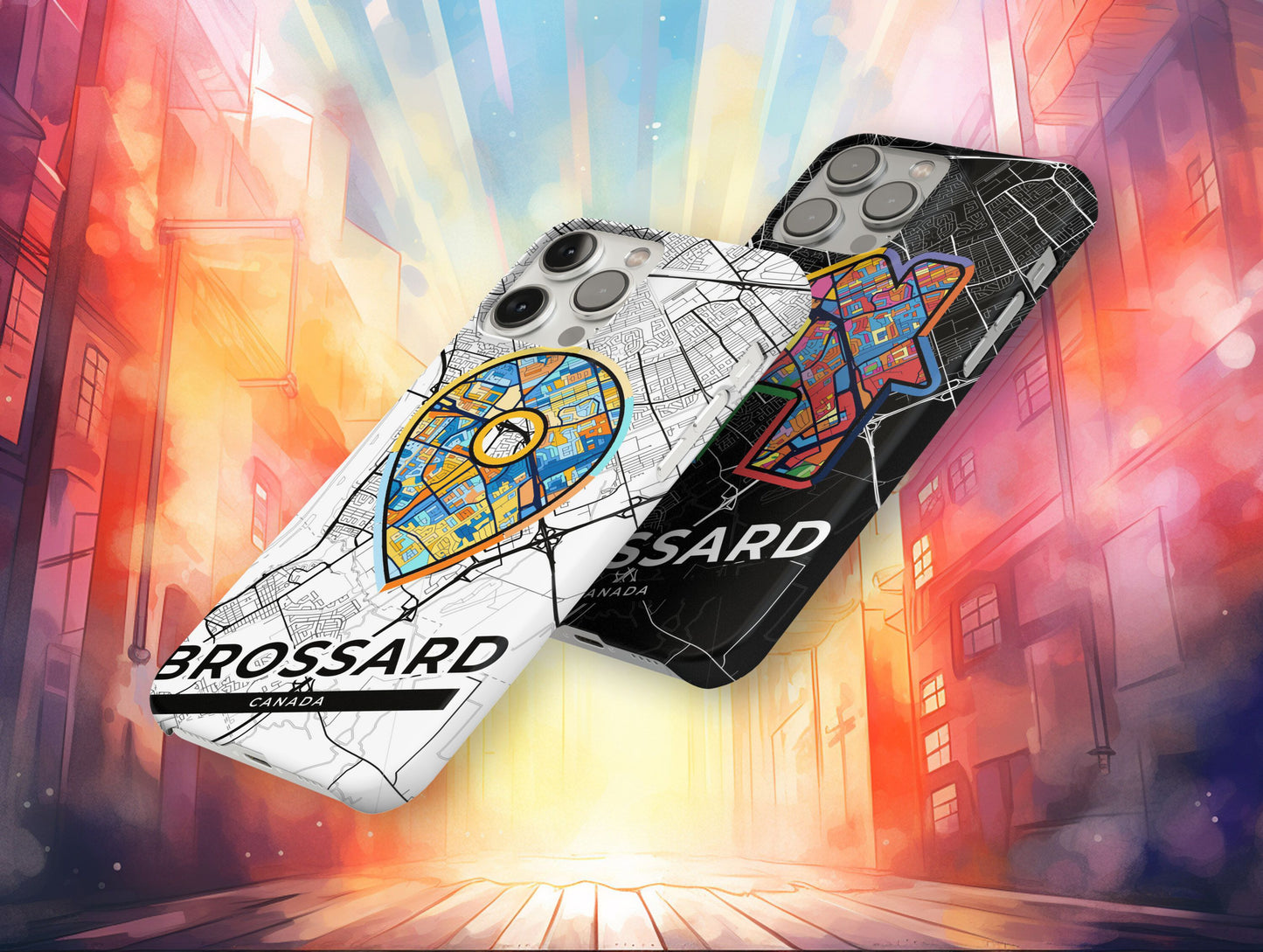 Brossard Canada slim phone case with colorful icon. Birthday, wedding or housewarming gift. Couple match cases.