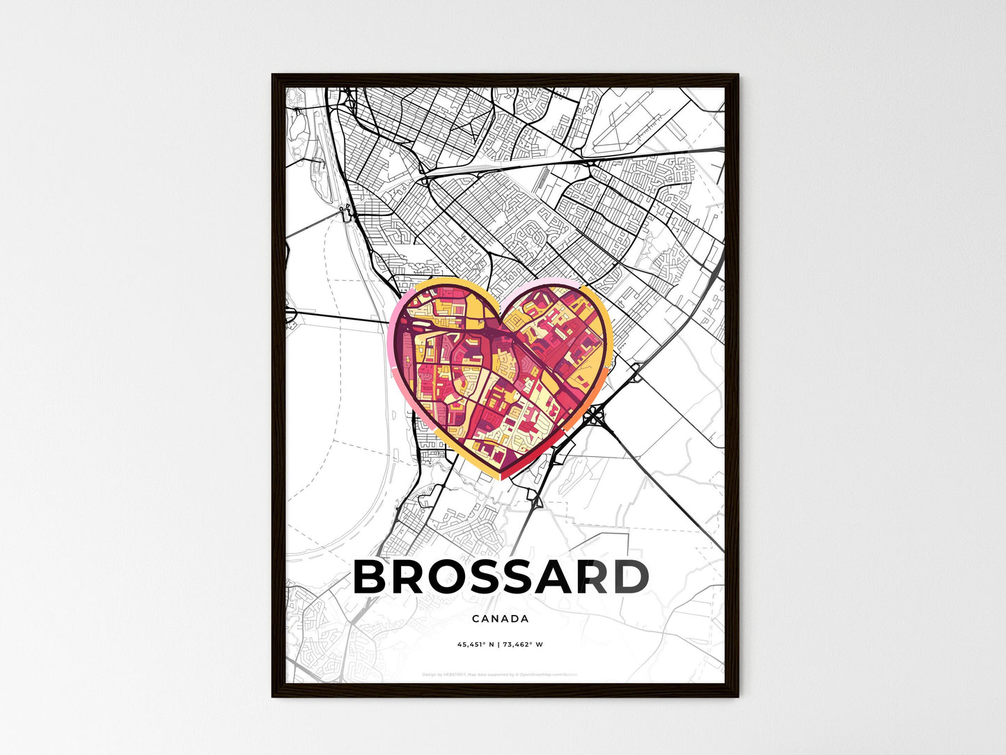 BROSSARD CANADA minimal art map with a colorful icon. Where it all began, Couple map gift. Style 2