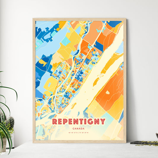 Colorful Repentigny Canada Fine Art Map Blue Orange