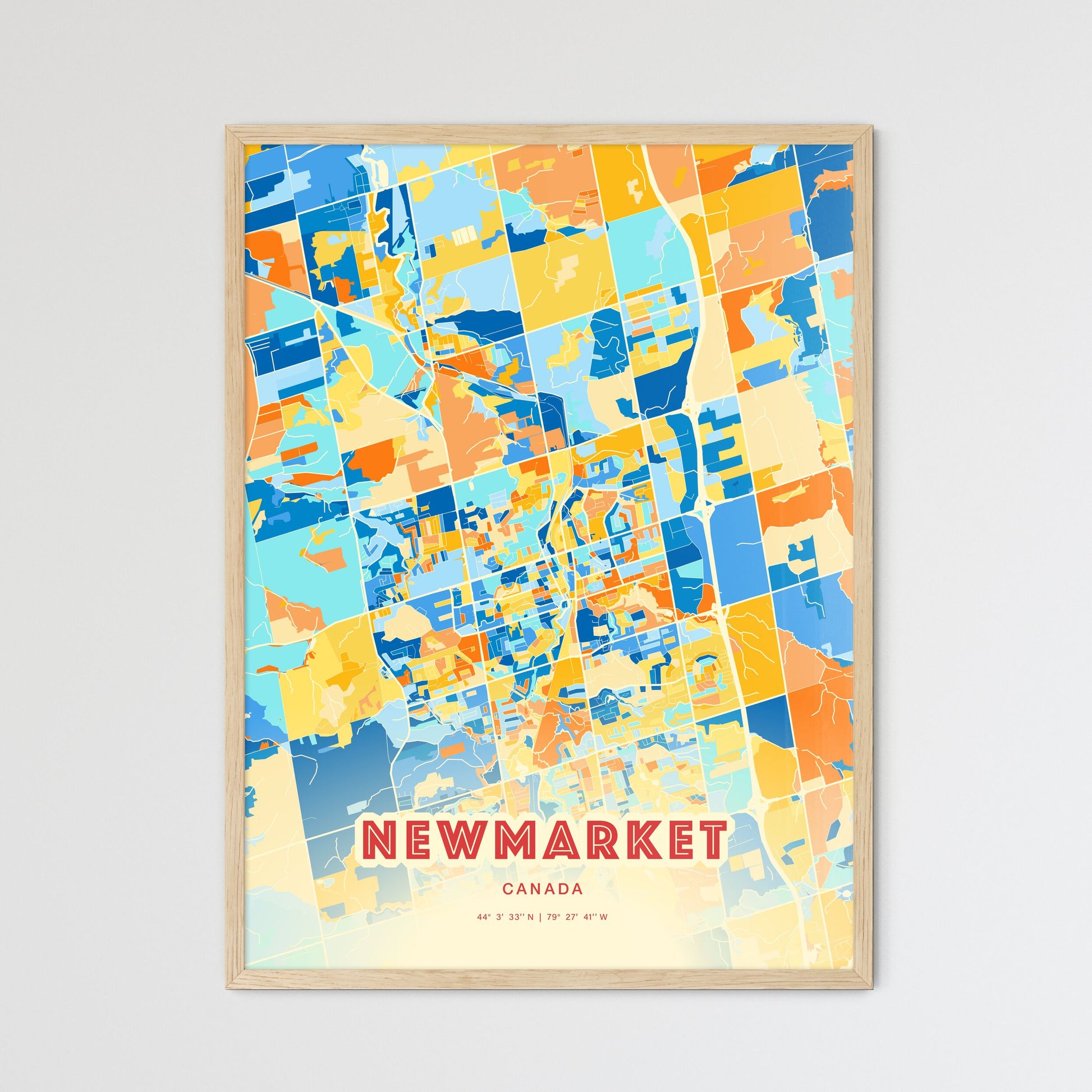 Colorful Newmarket Canada Fine Art Map Blue Orange