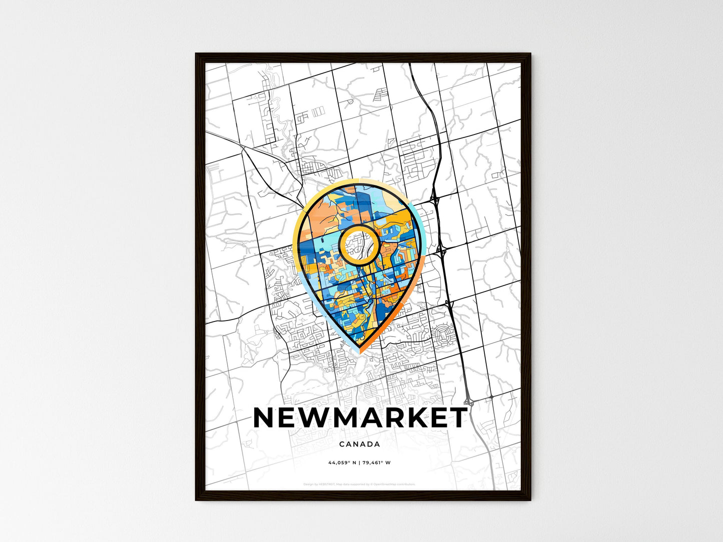 Newmarket Canada wedding art map with pointer icon