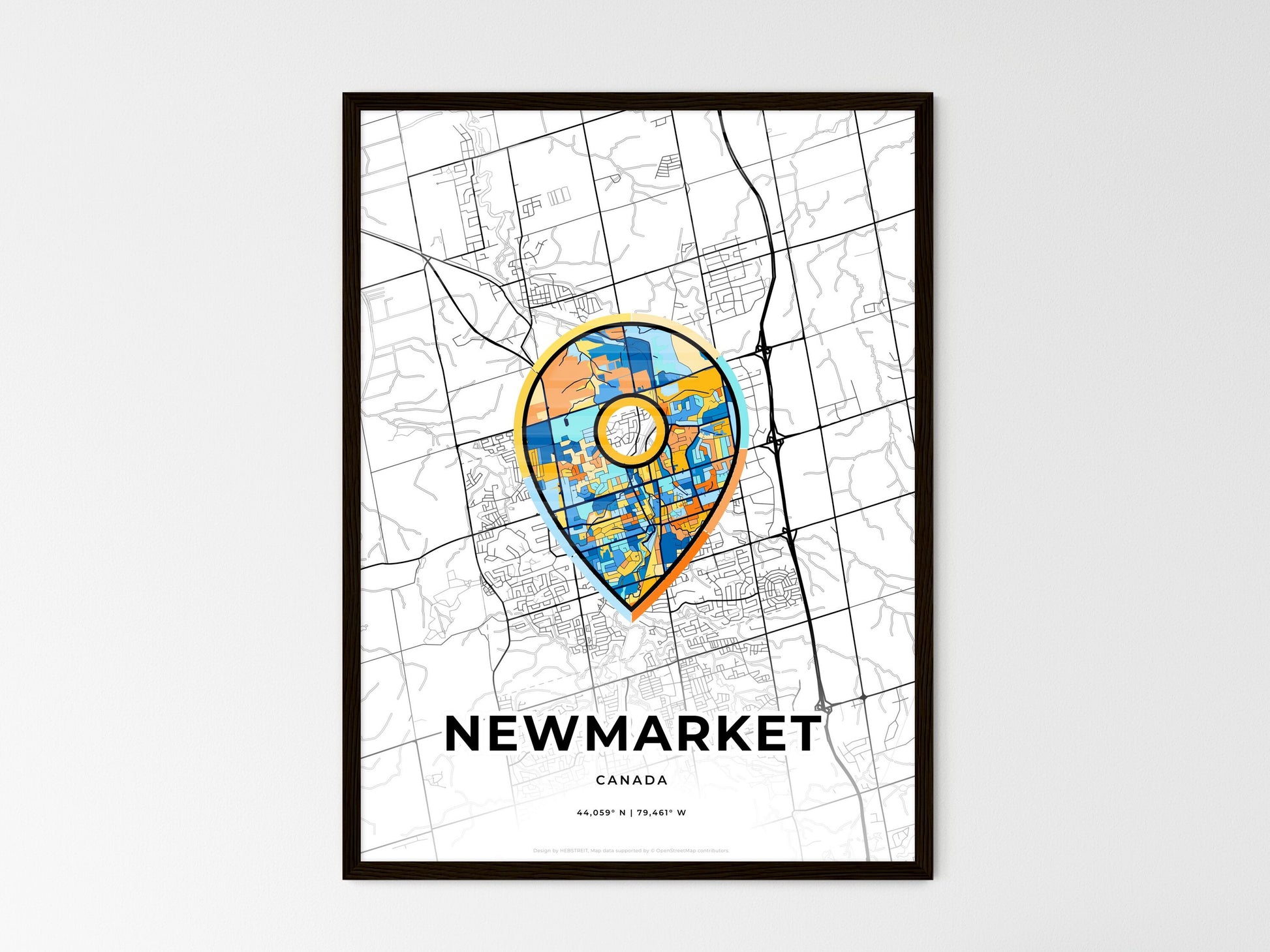 Newmarket Canada wedding art map with pointer icon