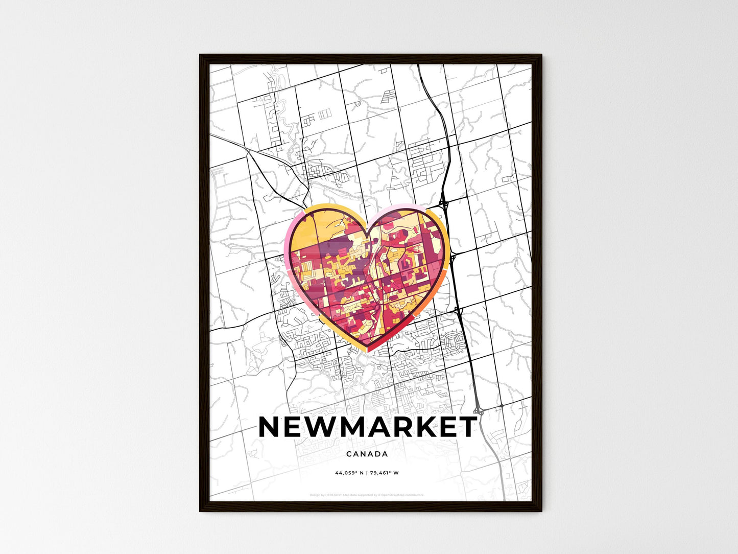 Newmarket Canada wedding art map with heart icon
