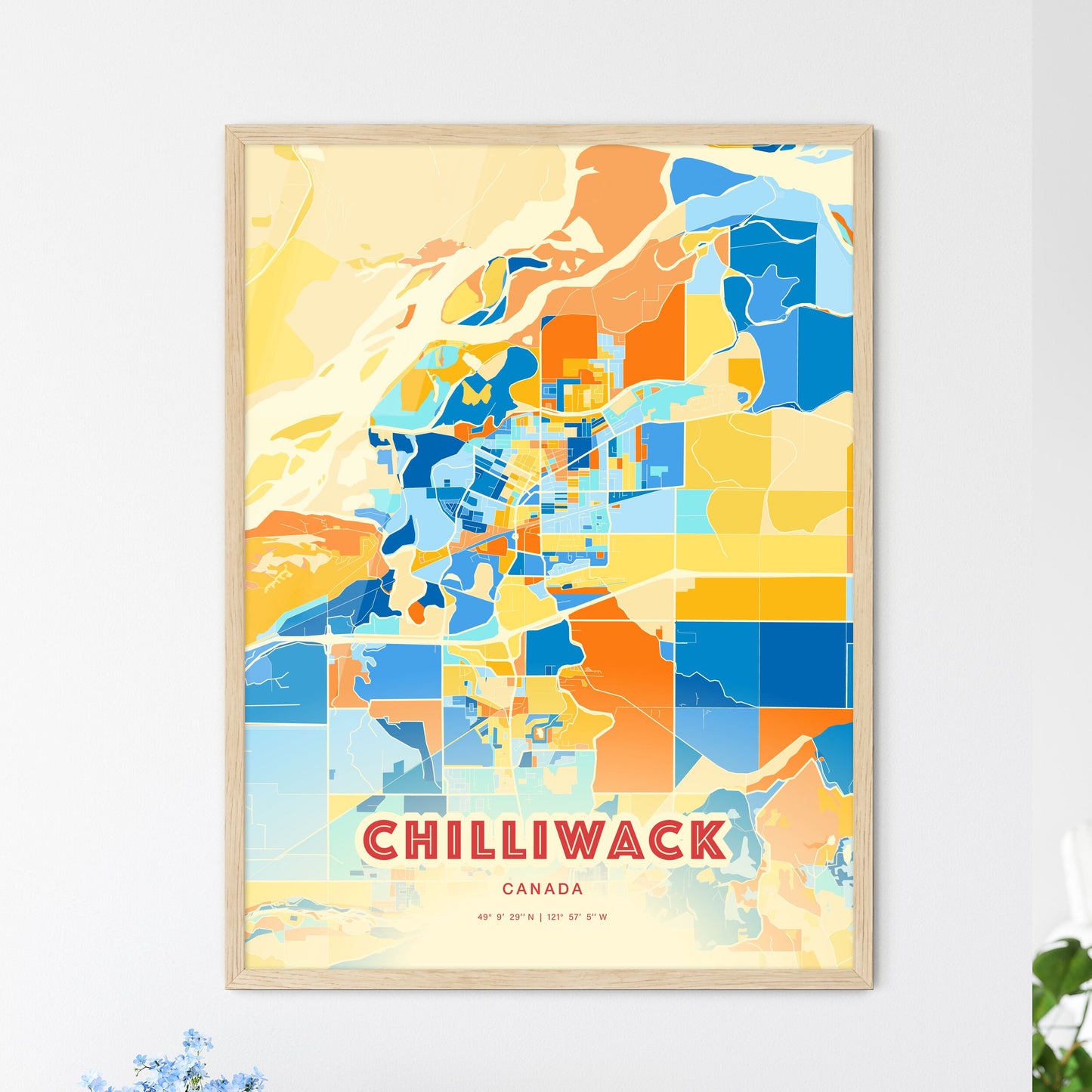 Colorful Chilliwack Canada Fine Art Map Blue Orange