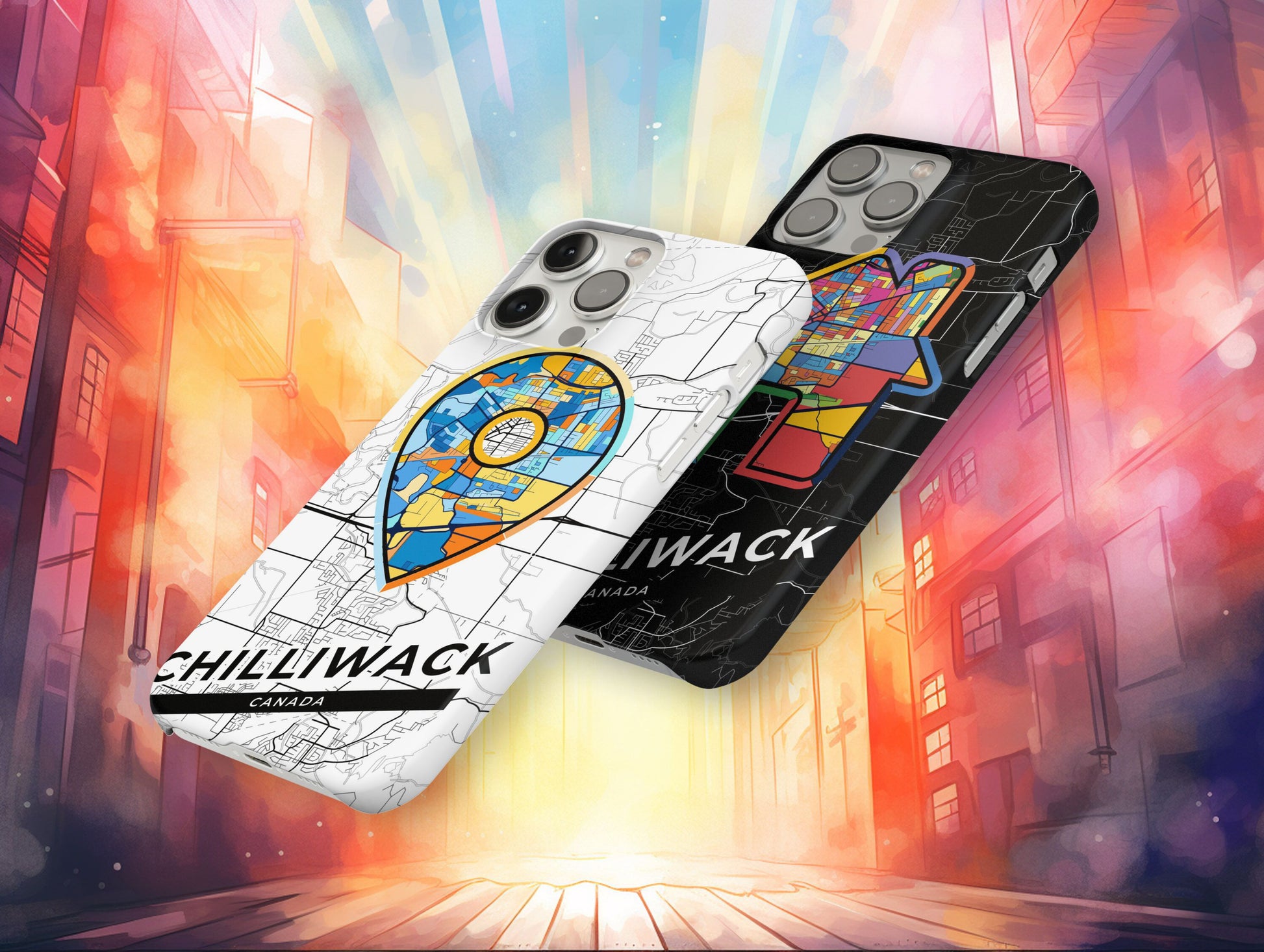 Chilliwack Canada slim phone case with colorful icon. Birthday, wedding or housewarming gift. Couple match cases.