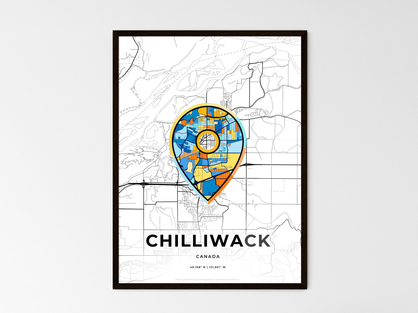 Chilliwack Canada wedding art map with pointer icon