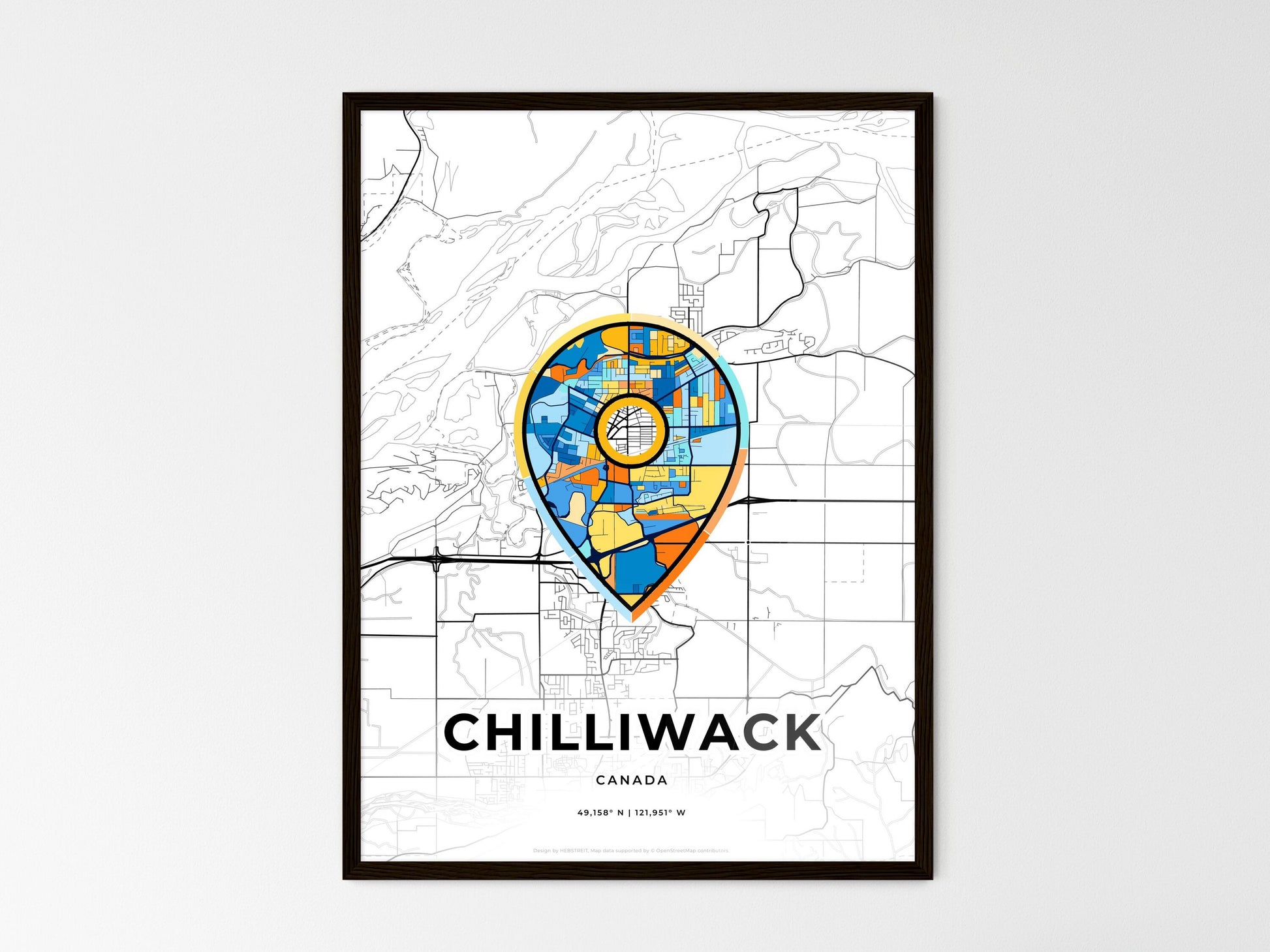 Chilliwack Canada wedding art map with pointer icon