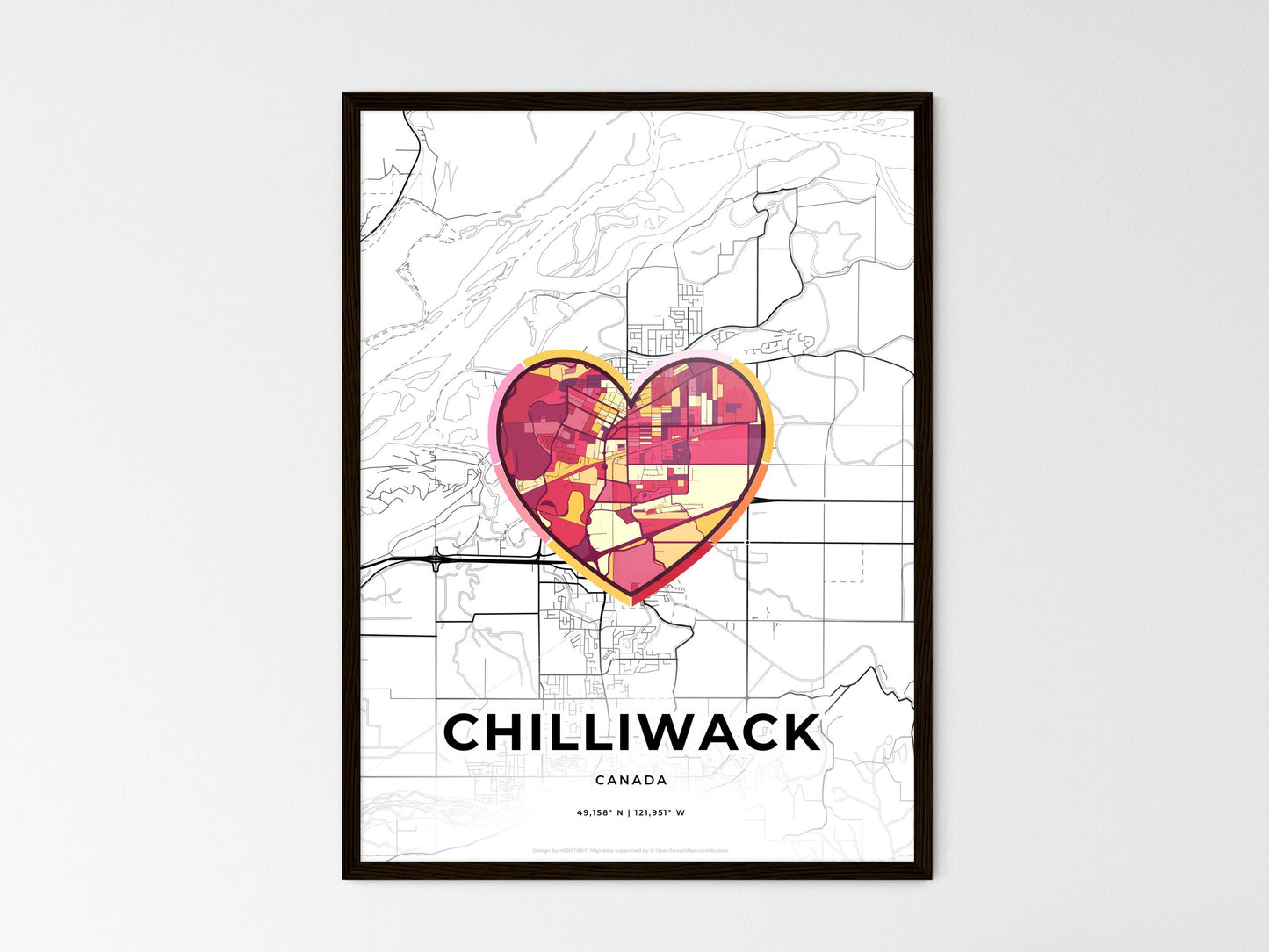 Chilliwack Canada wedding art map with heart icon