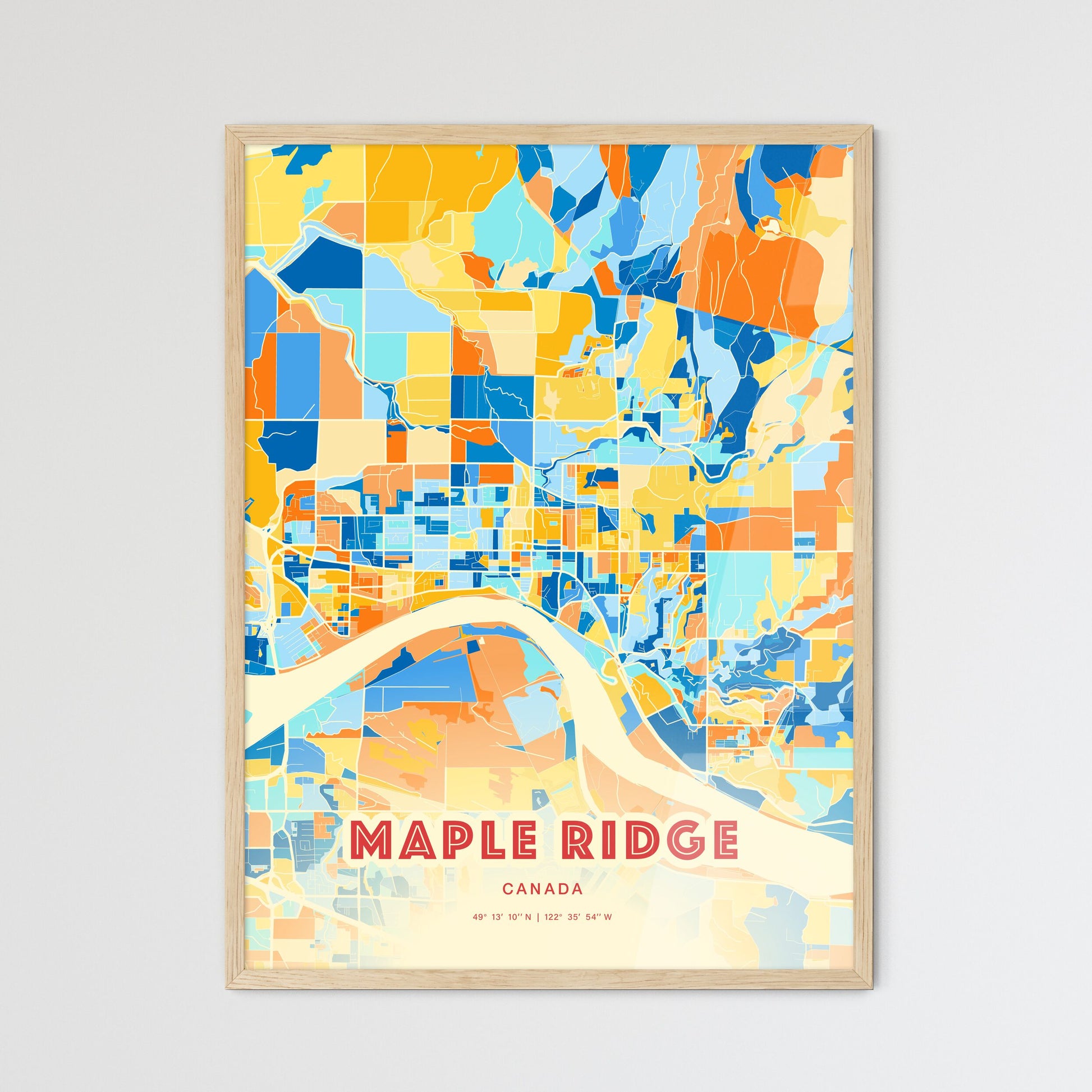 Colorful Maple Ridge Canada Fine Art Map Blue Orange